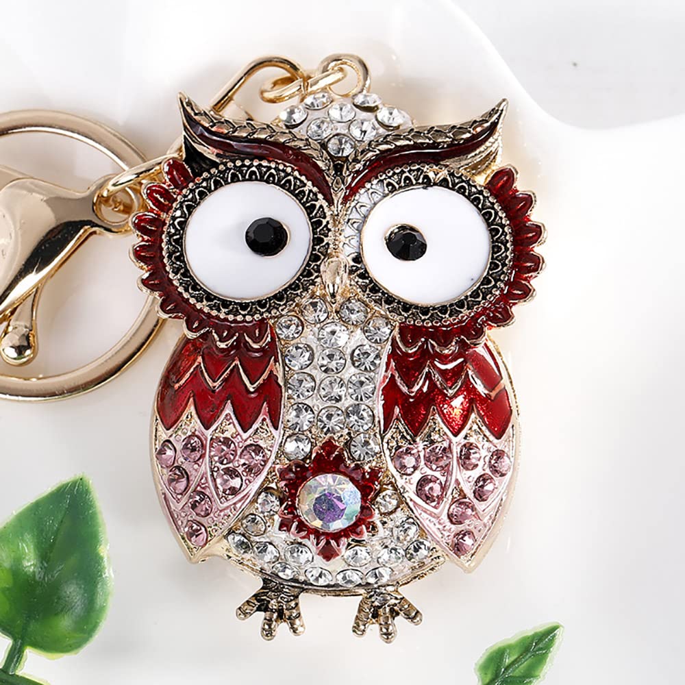Owl Crystal Keychain - Stylish Car Keyring & Bag Pendant for Women - Alloy Handbag Accessory - Red | Perfect Gift for Birthday, Christmas & Daily Use