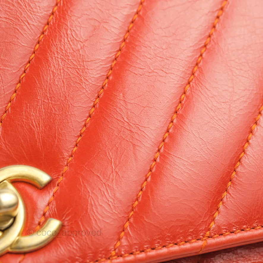 Chanel Chevron Small Coco Handle Bag in Dark Orange Shiny Aged Calfskin with Aged Gold Hardware - Perfect for Evening Events & Luxury Fashion Accessories