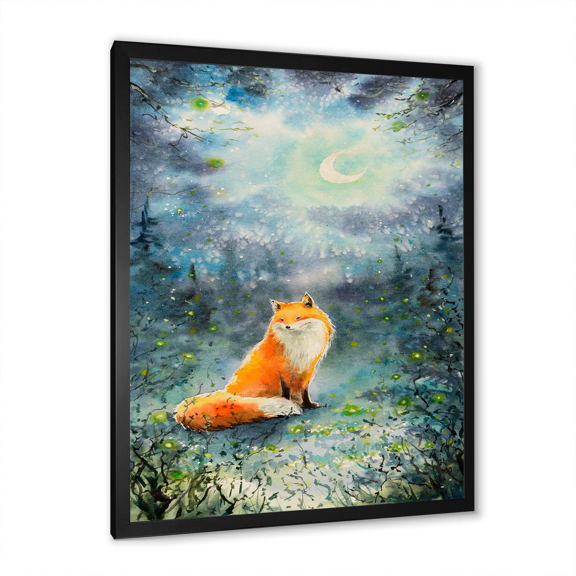 Fox Over a Night Sky - Children's Art Framed Wall Decor for Nursery, Kids Room & Playroom - Whimsical Animal Painting for Bedroom & Classroom