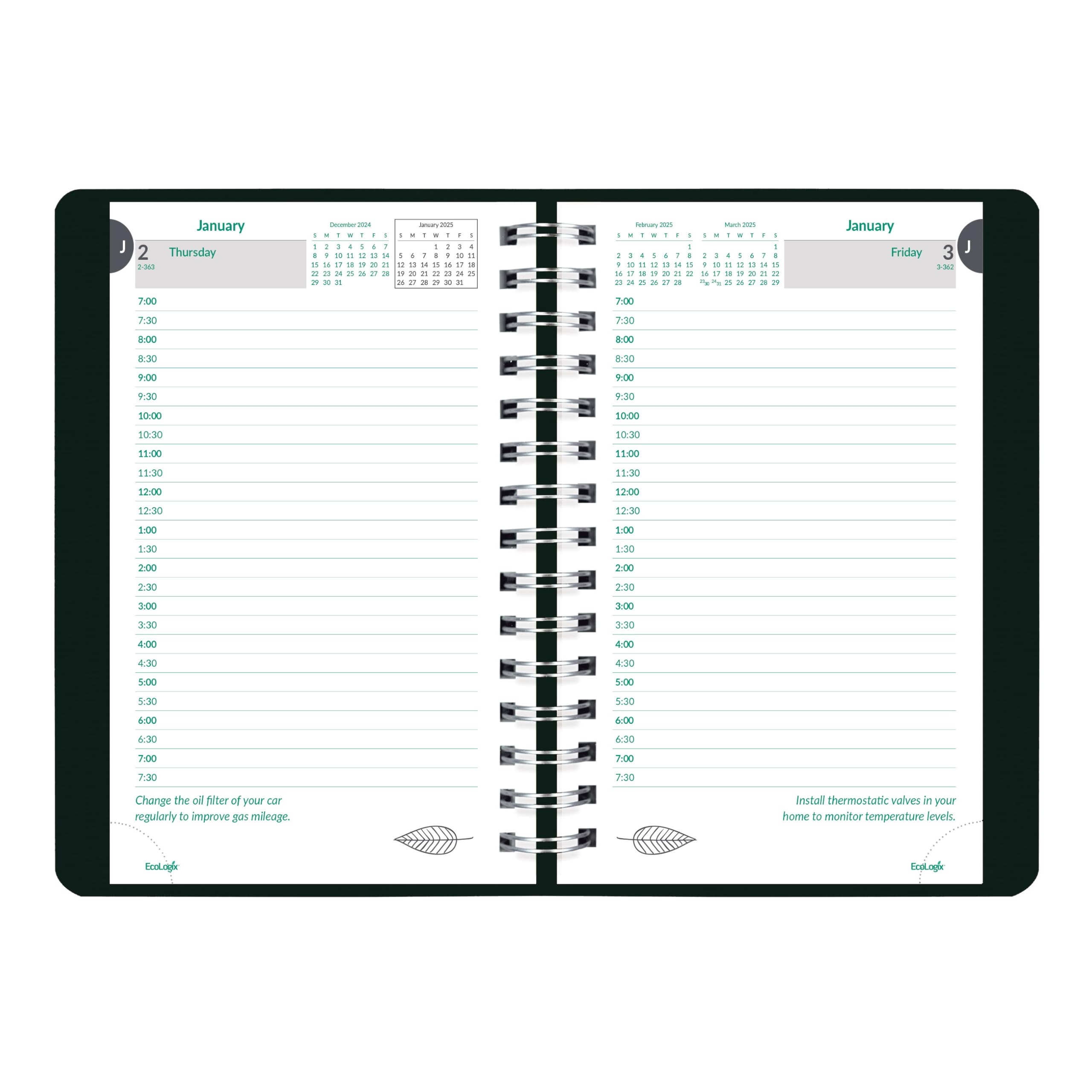 Brownline® 2025 EcoLogix® Daily Planner - 12 Month Appointment Book (January to December) with Twin-Wire Binding, 8