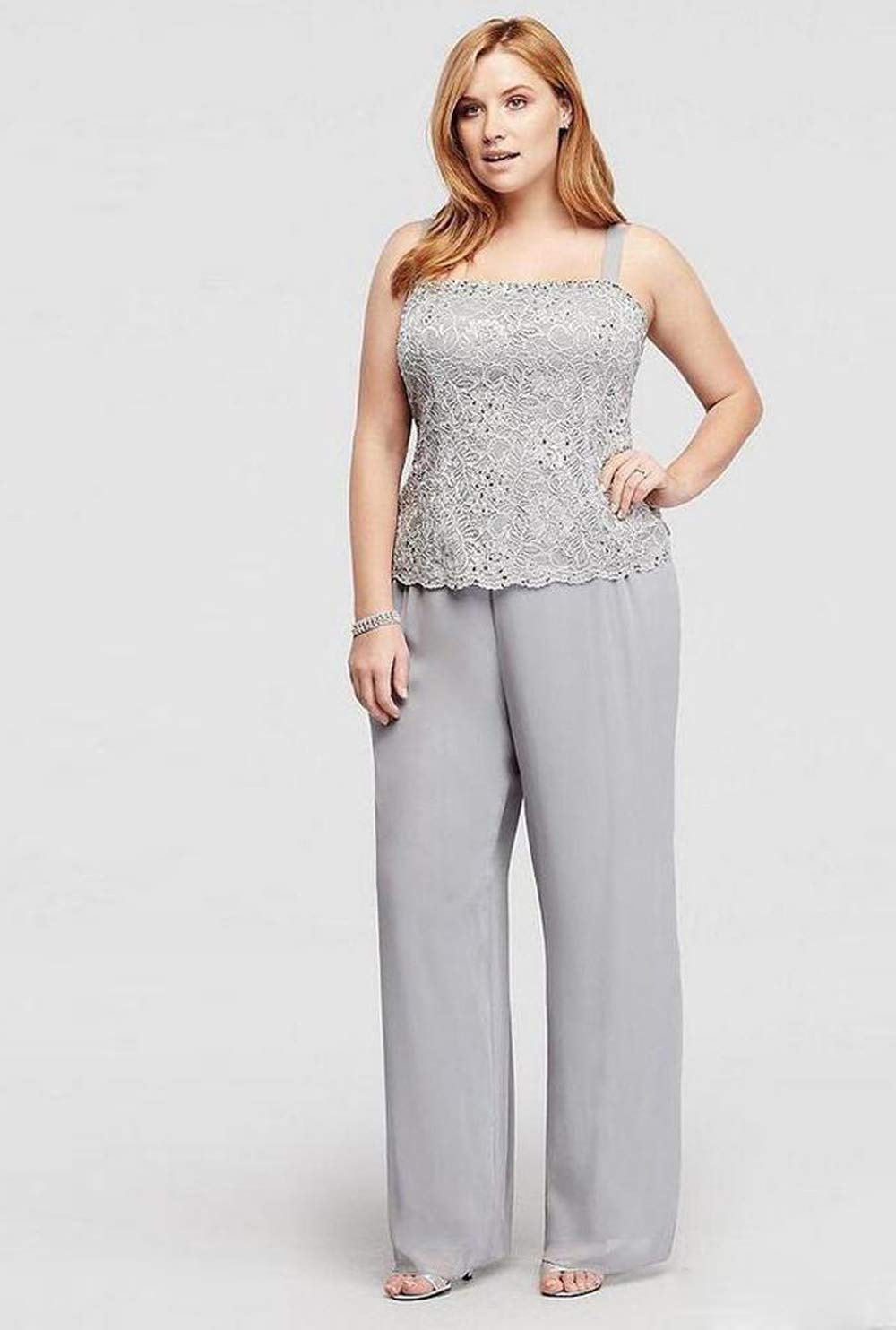 3-Piece Mother of the Bride Pant Suits - Elegant Spaghetti Strap Lace & Chiffon Outfit for Women - Plus Size Formal Wear for Weddings, Parties & Special Occasions