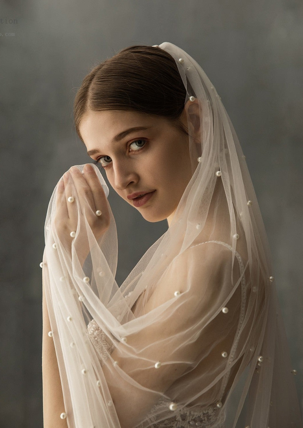 Elegant Diana Cathedral Length Wedding Veil with Pearl Embellishments - Perfect for Bridal Ceremonies and Formal Events