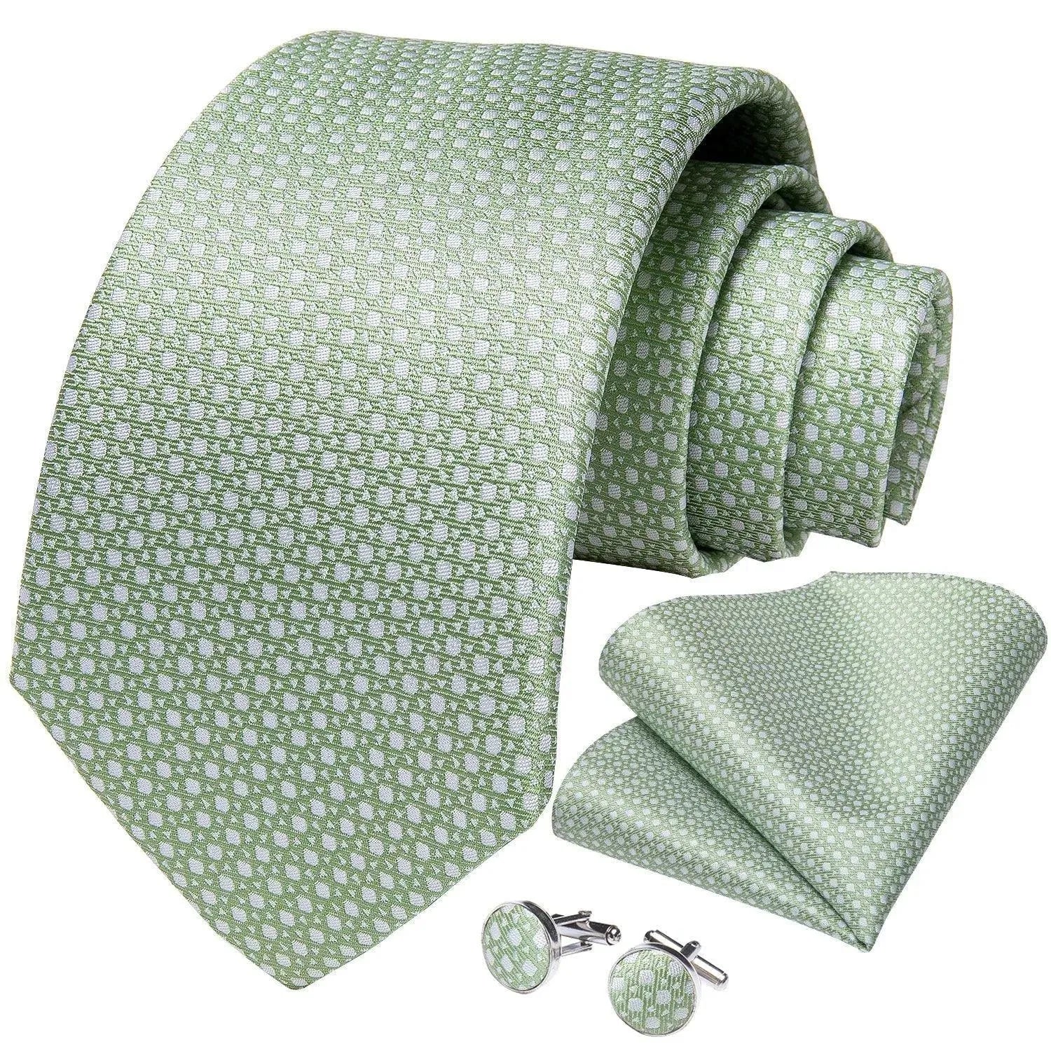 Premium Green Silk Necktie Set for Men - Elegant Formal Wear for Weddings, Business Meetings & Special Occasions