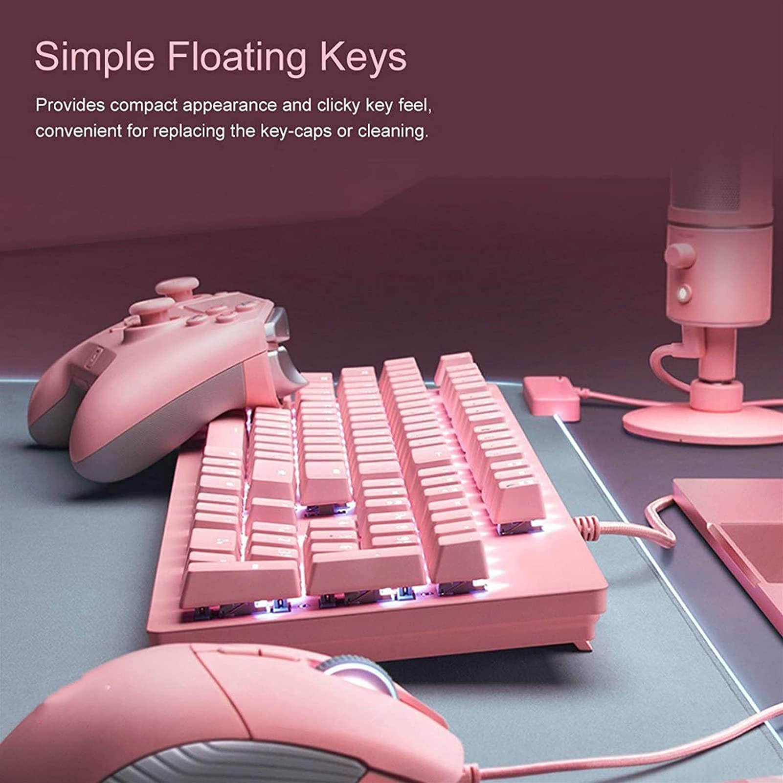 Pink Mechanical Gaming Keyboard with RGB LED Backlit, 104 Keys Wired Keyboard for Windows PC, Perfect for Gaming, Typing, and Office Work