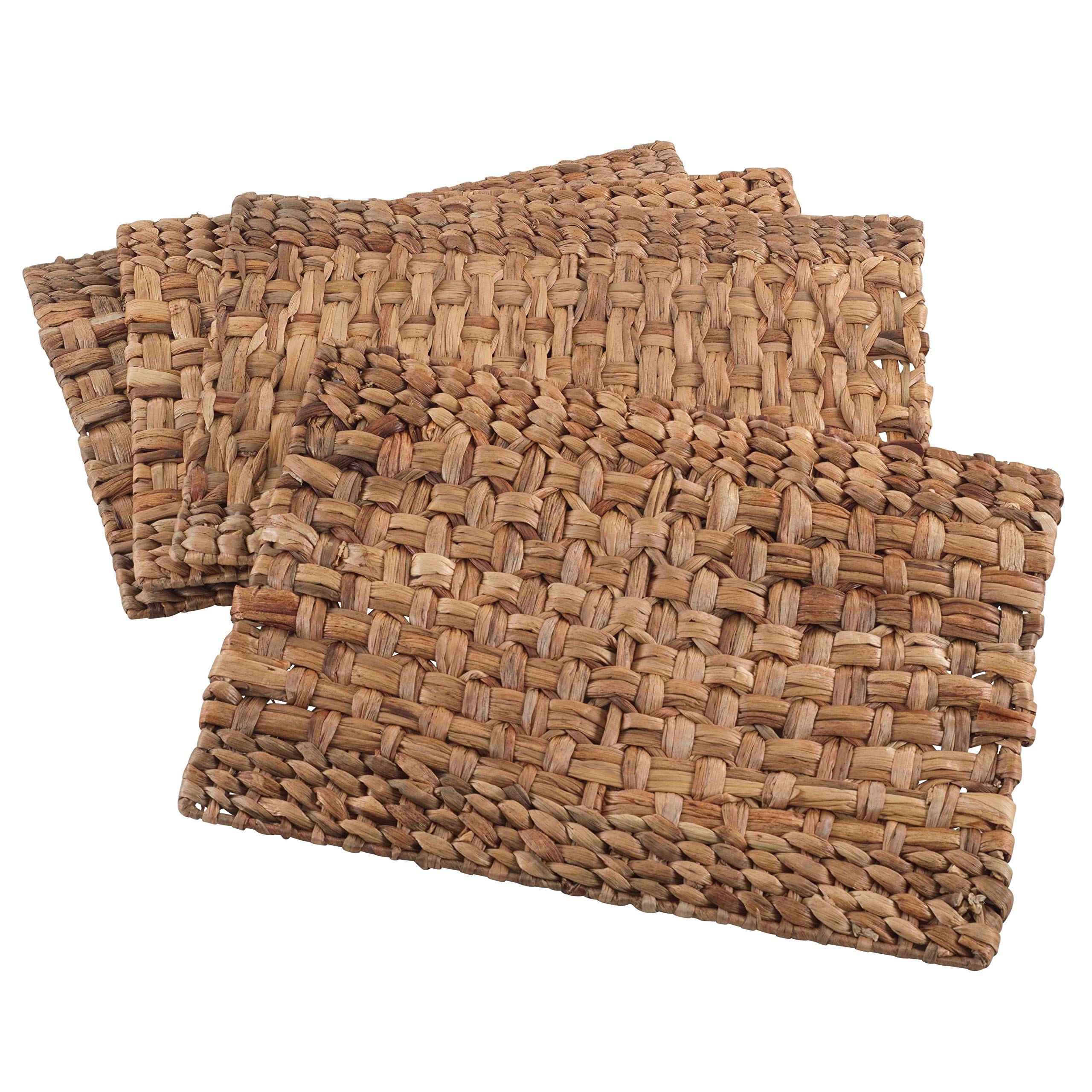 4-Piece Brown Woven Rattan Placemats Set - Natural Wooden Hardboard Texture Table Mats for Dining, Kitchen, and Home Decor (Perfect for Dinner Parties, Picnics, and Everyday Use)