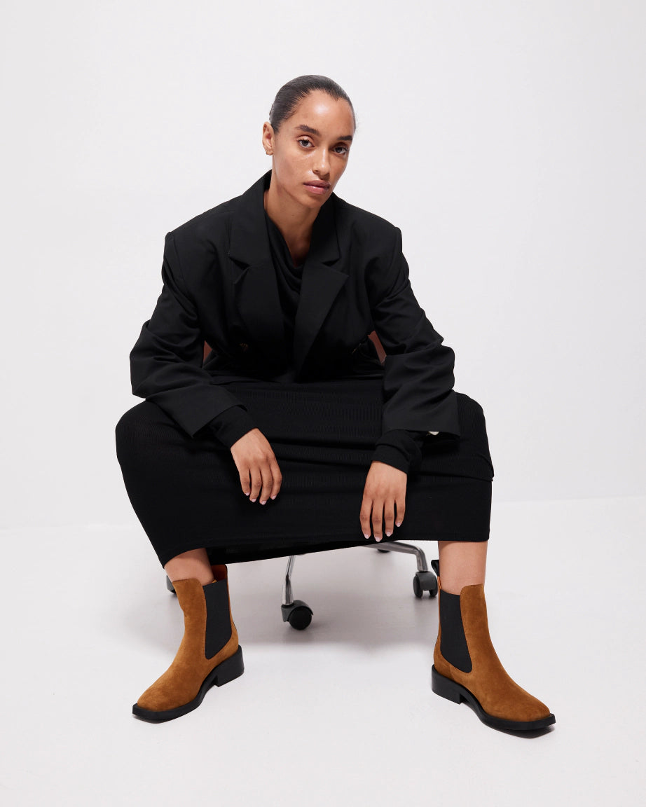Stylish Coffee Suede Square Toe Chelsea Boots for Women - Comfortable Ankle Boots for Fall & Winter Fashion | Perfect for Office, Dating & Casual Outfits
