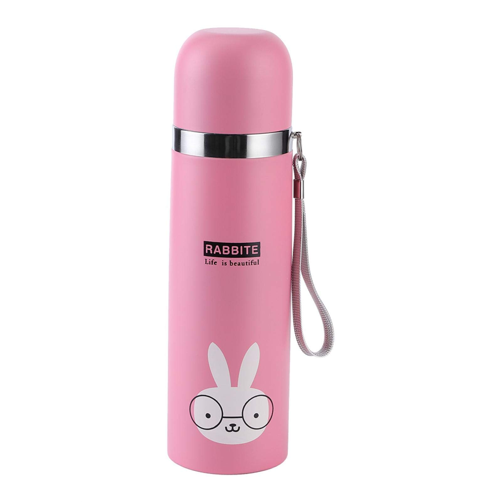 Portable 500ml Cartoon Stainless Steel Vacuum Insulated Water Bottle for Kids - Leakproof & BPA Free, Perfect for School, Travel & Outdoor Activities (Pink)