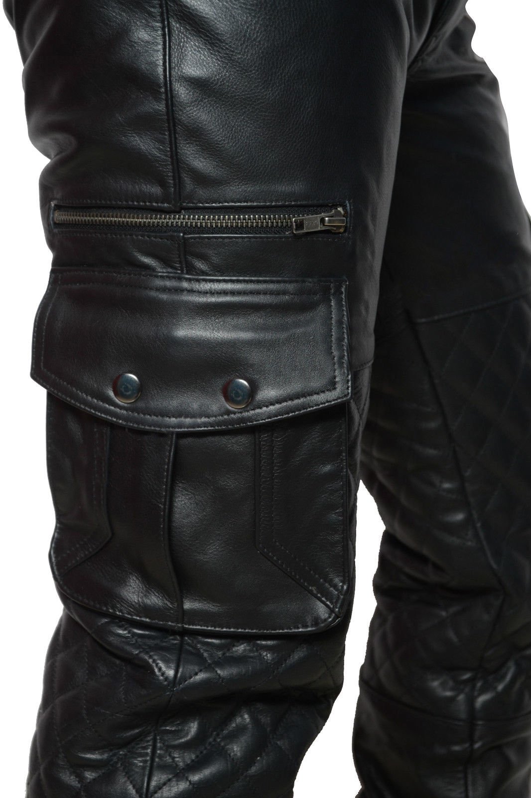 Men's Black Leather Biker Pants - Quilted Motorcycle Joggers with Cargo Pockets | Stylish & Durable Riding Trousers for Motorcycle Enthusiasts & Urban Fashion
