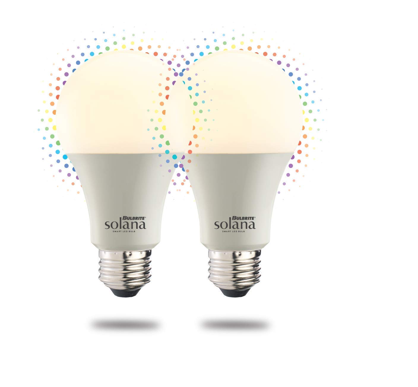 Bulbrite Solana 2-Pack A19 WiFi Smart LED Light Bulb - Color Changing, Dimmable, Frosted Glass for Home & Office Lighting | Works with Alexa & Google Assistant