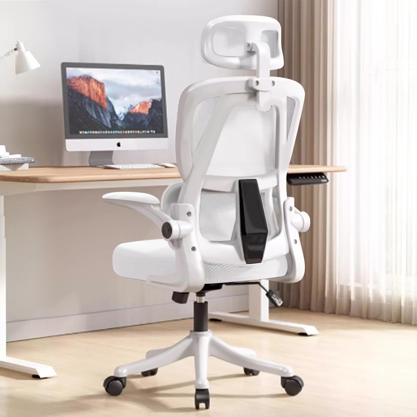 Ergonomic Office Chair with Flip-Up Armrests & Lumbar Support - High Back Mesh Computer Desk Chair, Adjustable Headrest Swivel Task Chair for Gaming & Work - Perfect for Home Office, Gaming Setup & Workspaces