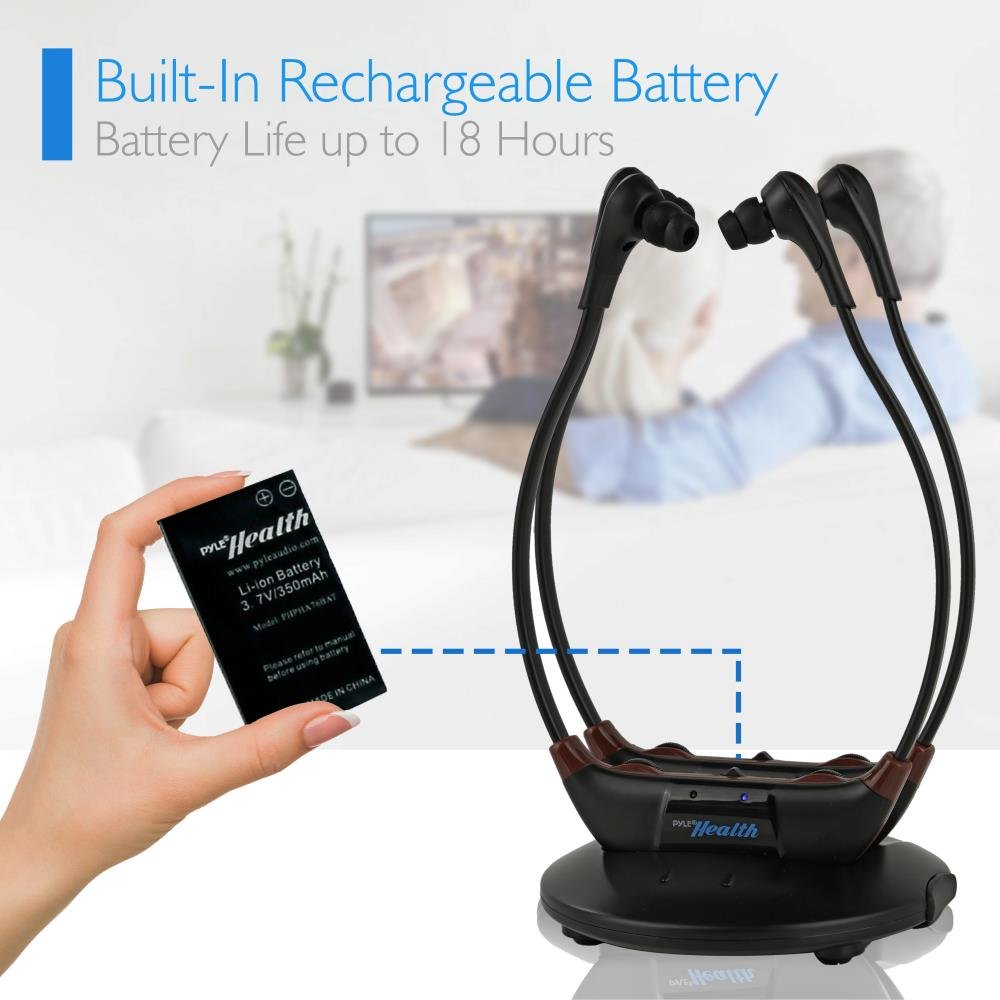Pyle PHPHA79 Bluetooth Wireless Amplifier & Headset System - 2.4GHz Dual Headset for Home Theater, Gaming & Conference Calls | Wireless Audio Assist with Crystal Clear Sound for Movies, Music & Online Meetings