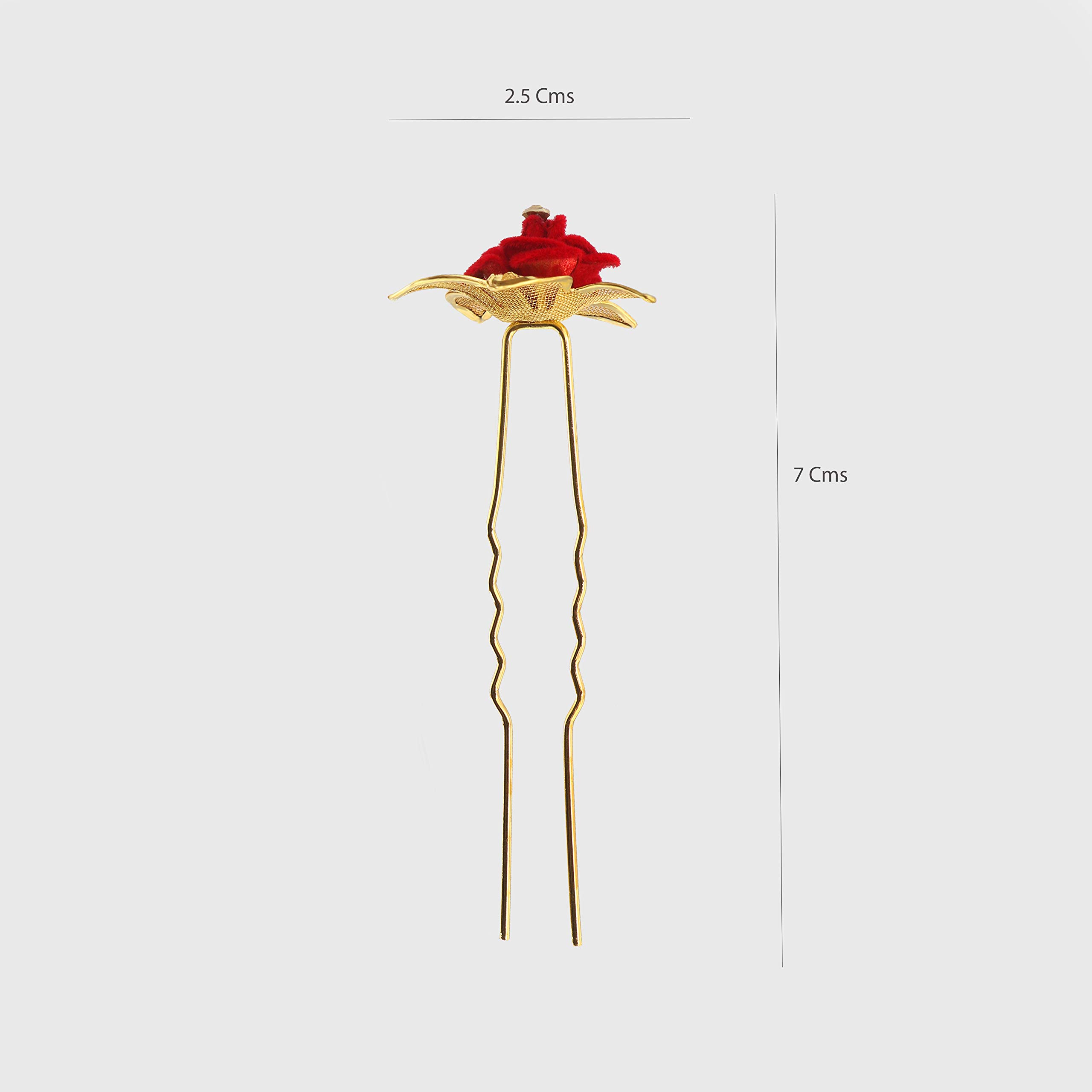 Paradise® Hair Pins for Women - Elegant Bridal Hair Accessories for Women & Girls - Large Juda Pins in Red & Gold - Perfect for Weddings, Prom & Special Occasions
