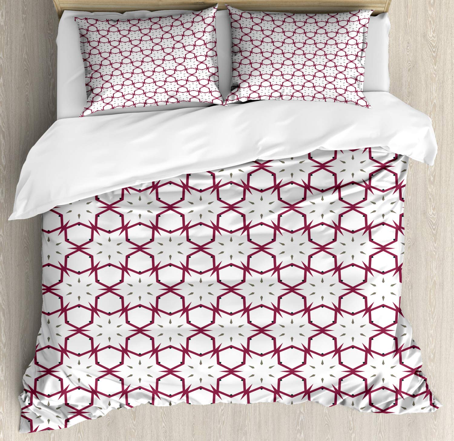 Ambesonne Vintage Duvet Cover Set - Queen Size 3 Piece Bedding with 2 Pillow Shams, White & Dried Rose Floral Pattern | Elegant Home Decor for Master Bedroom, Guest Room & Airbnb Styling