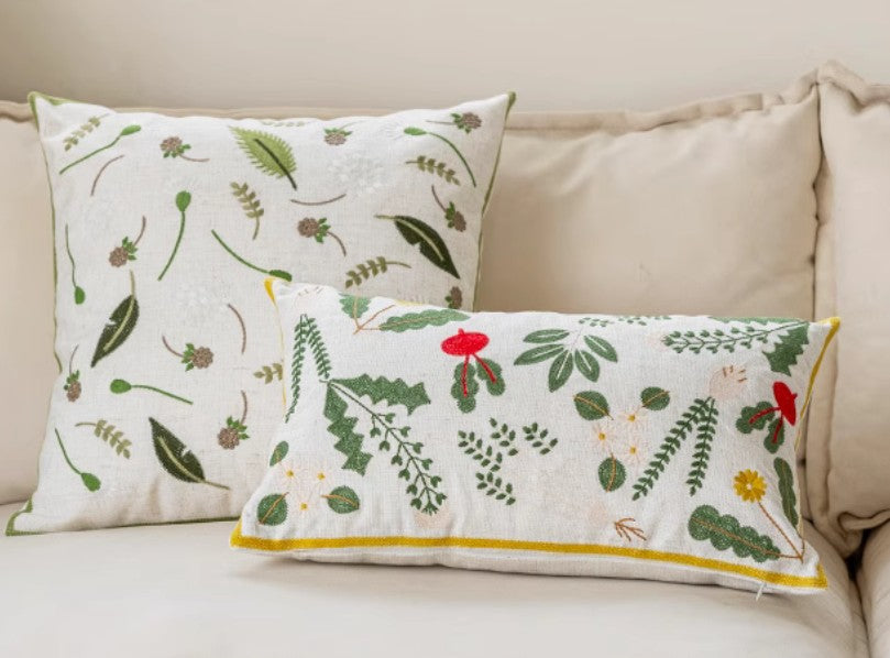 Spring Floral Decorative Throw Pillows for Couch - Farmhouse Style Embroidered Cotton Pillow Covers - Perfect for Sofa, Bed, Living Room & Home Decor