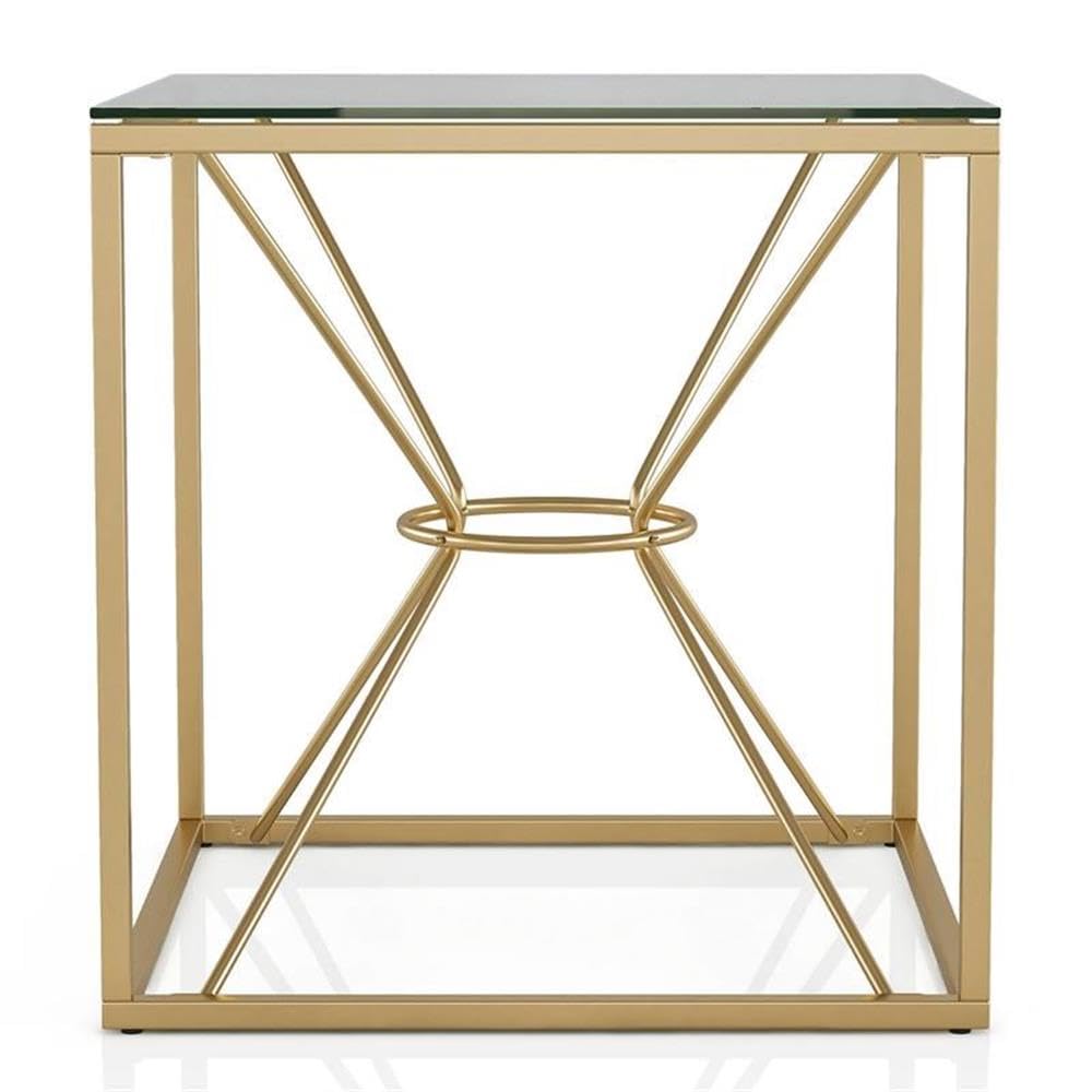 Furniture of America Cevelle Contemporary Gold Glass Top End Table - Modern Side Table for Living Room, Bedroom & Office Decor
