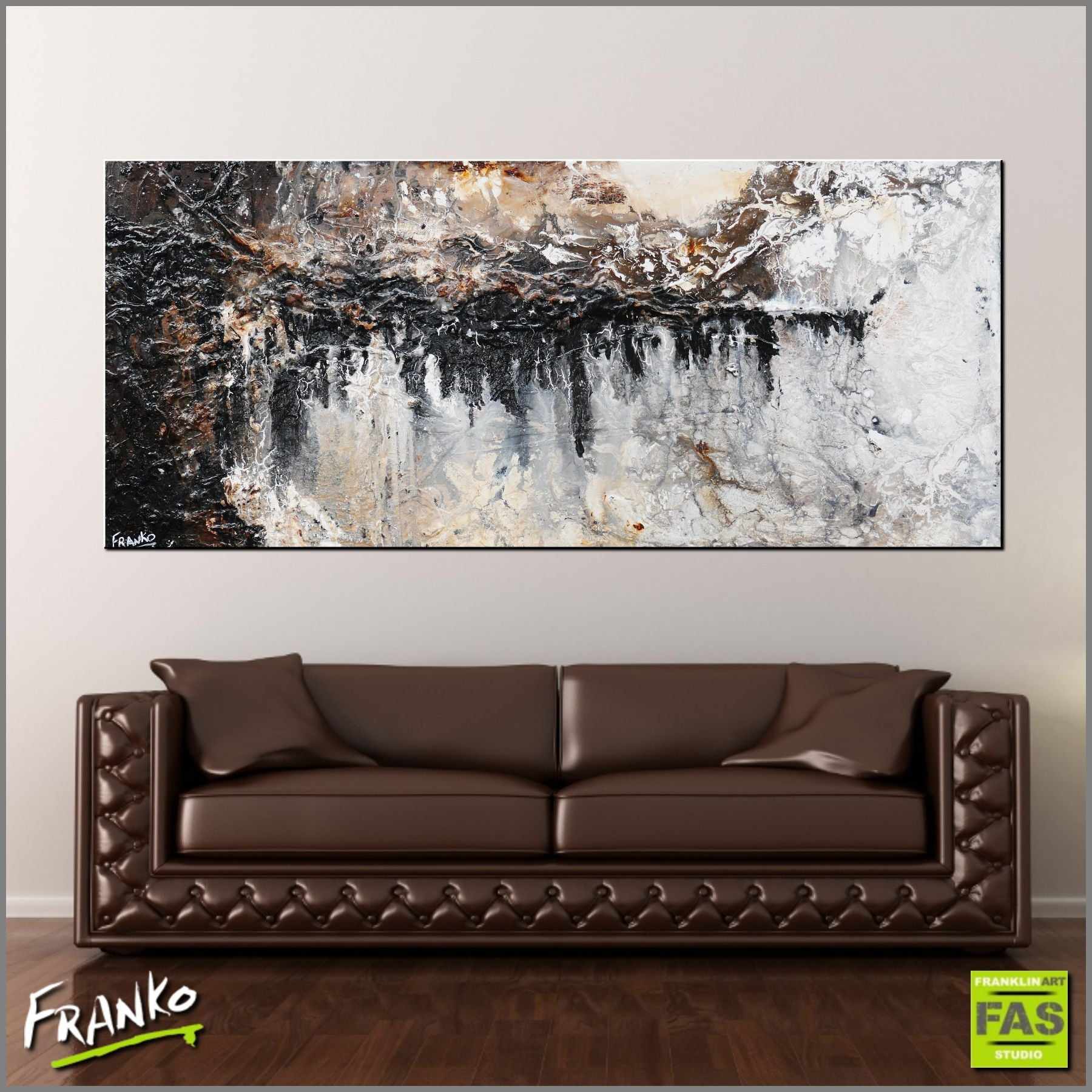 Blacked Out Rust 200cm x 80cm Abstract Canvas Painting - White Brown Rust Black Modern Wall Art for Living Room, Bedroom & Office Decor