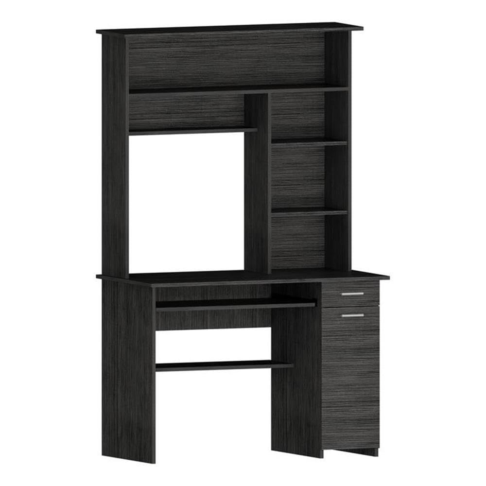 Modern Engineered Wood Desk with Hutch in Charcoal - Stylish Home Office Furniture for Small Spaces, Work from Home & Study Room Organization
