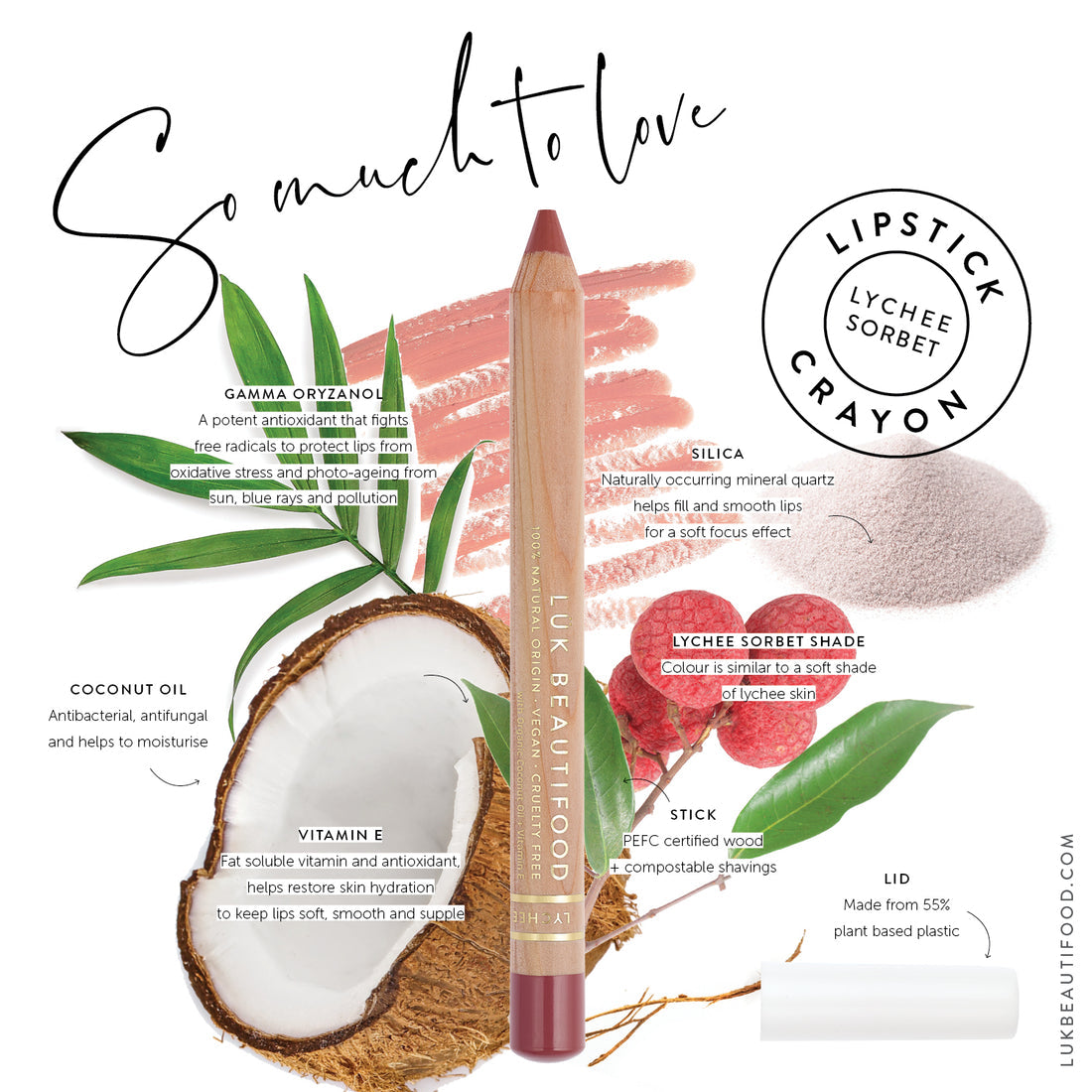Natural Lipstick Crayon in Lychee Sorbet - Vegan, Long-Lasting Lip Color with Moisturizing Formula | Perfect for Everyday Wear, Date Night & Special Occasions