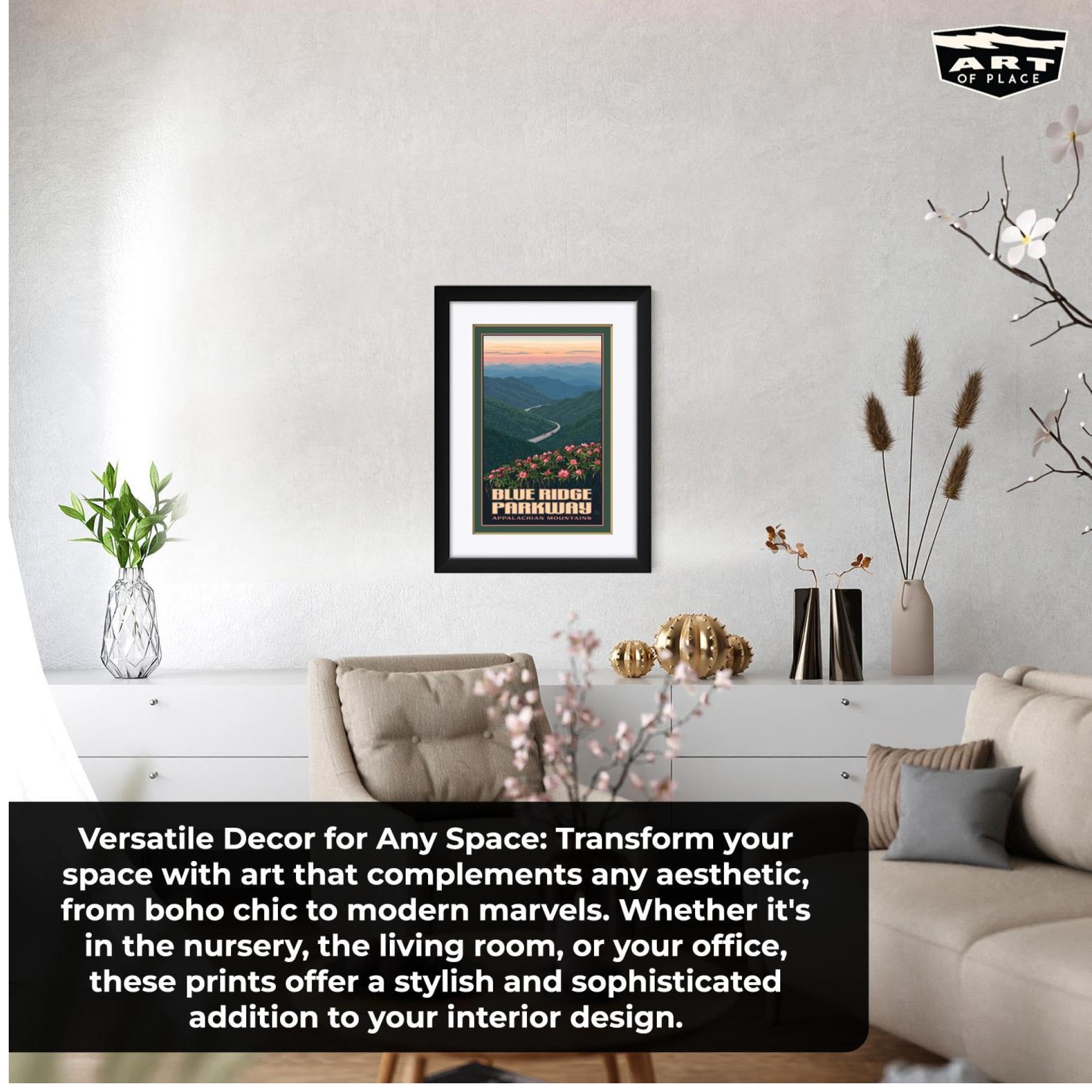 Paul Leighton Blue Ridge Parkway Giclee Print - Appalachian Mountains Landscape Art Poster - Framed Wall Decor 26x38 Inches for Living Room, Office, Bedroom - Perfect for Nature Lovers & Travel Enthusiasts