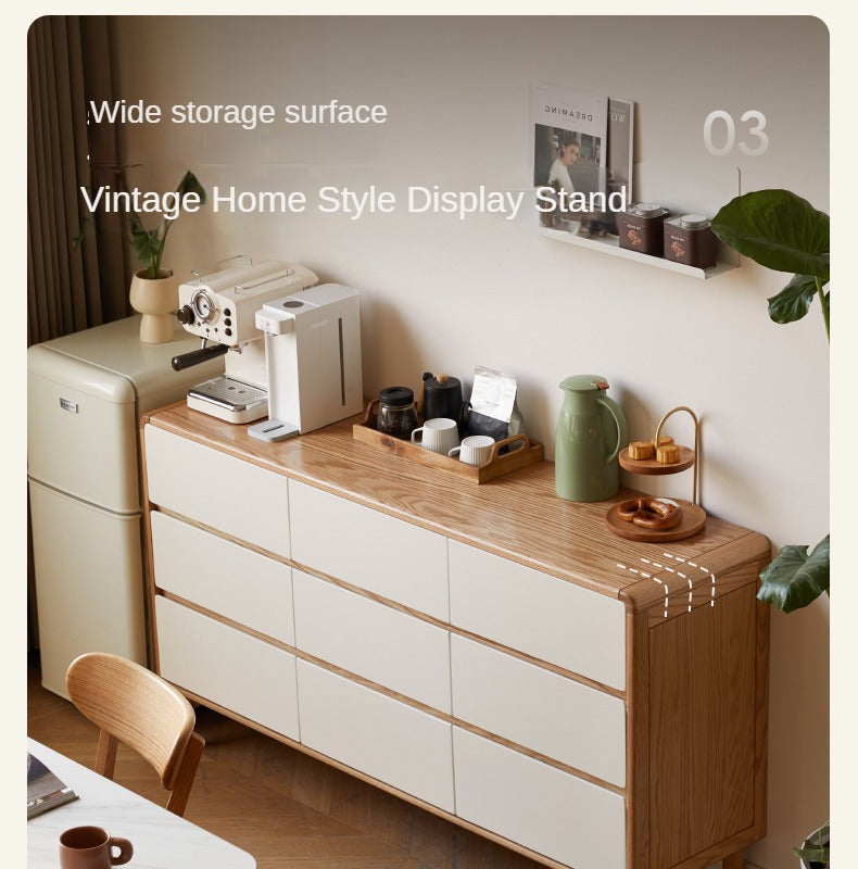 Oak Solid Wood Modern Nine Drawer Cabinet - Stylish Storage Solution for Bedroom, Living Room & Office Organization