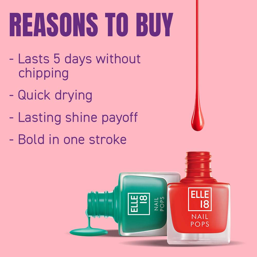 Elle 18 Nail Pops Nail Polish - Shade 121 (5ml) | Long-Lasting & Vibrant Color | Perfect for Manicures, Pedicures & Nail Art