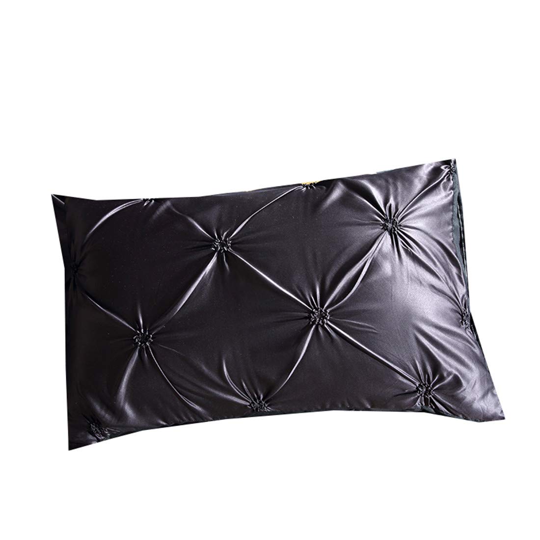 Erosebridal Luxury Pinch Pleated Duvet Cover Set - Black King Size Satin-Like Microfiber Bedding with Zipper Closure & Ruffle Design | Pintuck Decorative Comforter Cover for Master Bedroom, Guest Room & Hotel Decor