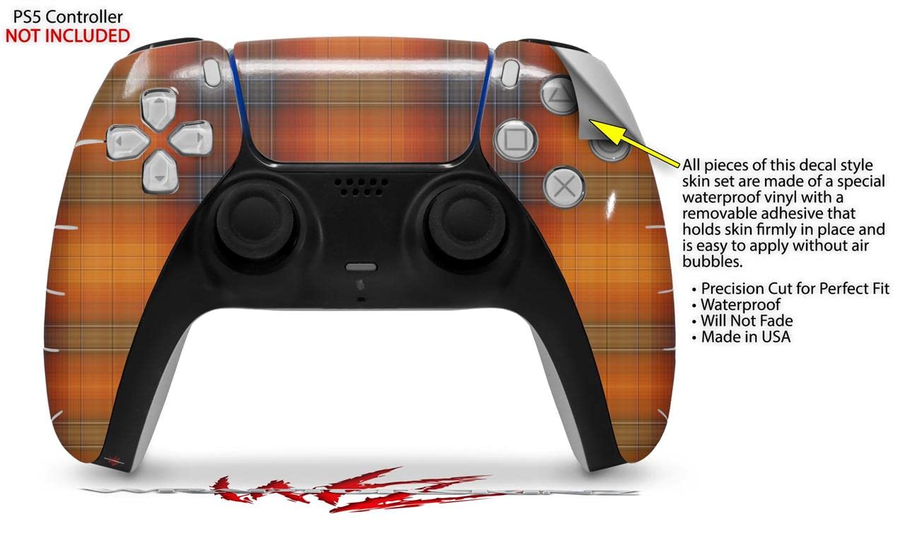PS5 DualSense Controller Skin Wrap - Plaid Pumpkin Orange for Gaming Protection