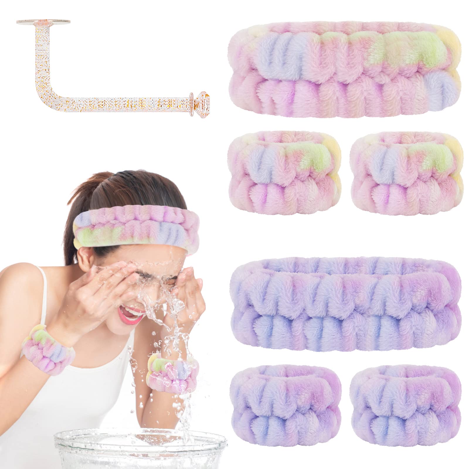 **Soft Microfiber Face Wash Headband & Wristband Set - Absorbent Spa Scrunchies with Holder for Washing - Perfect for Skincare, Makeup Removal & Spa Days**