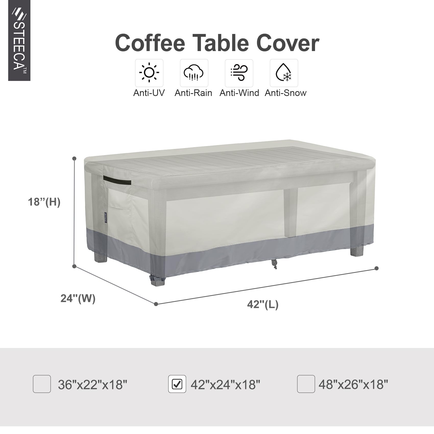 Waterproof Patio Coffee Table Cover 42x24x18 - Outdoor Furniture Protection for Rain & Sun