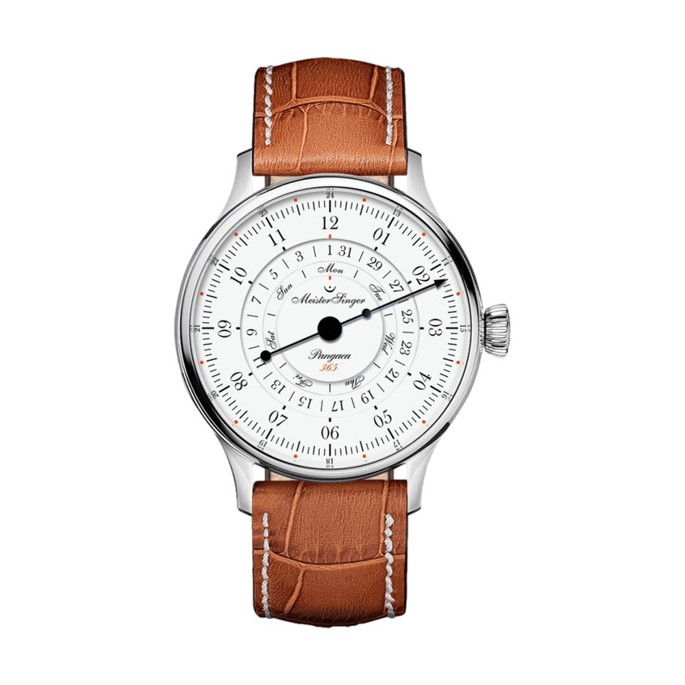 Pangaea Men's 40mm Day Date Watch with White Dial & Cognac Croco-Print Leather Strap - Perfect for Business Meetings and Formal Occasions