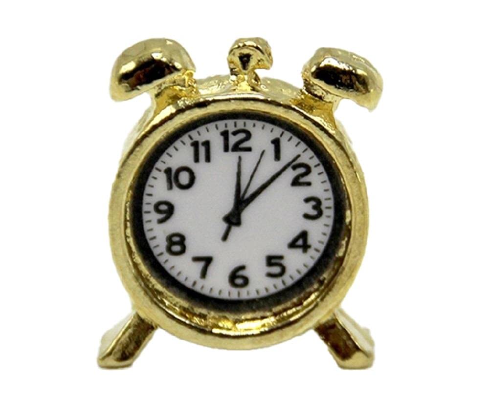 Vintage Miniature Brass Alarm Clock - 1:12 Scale Dollhouse Accessory, Retro Gold Bedroom Decor for Collectors & Model Enthusiasts | Perfect for Dollhouse Bedrooms, Victorian Displays & Miniature Scenes