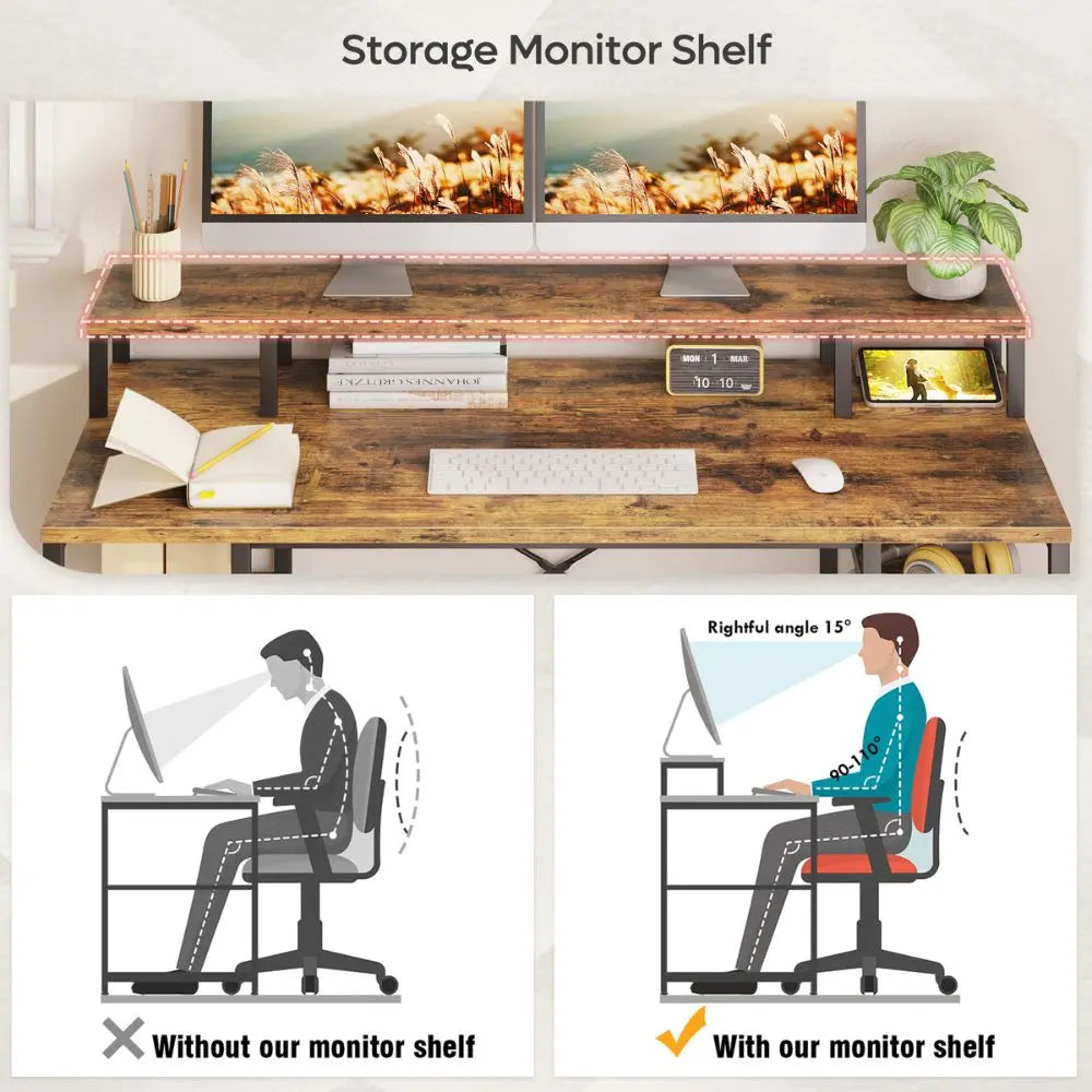 Bestier Home Office Desk with Monitor Shelf - Ergonomic Computer Desk for Small Spaces, Study & Workstation - Perfect for Remote Work, Gaming & Office Setup