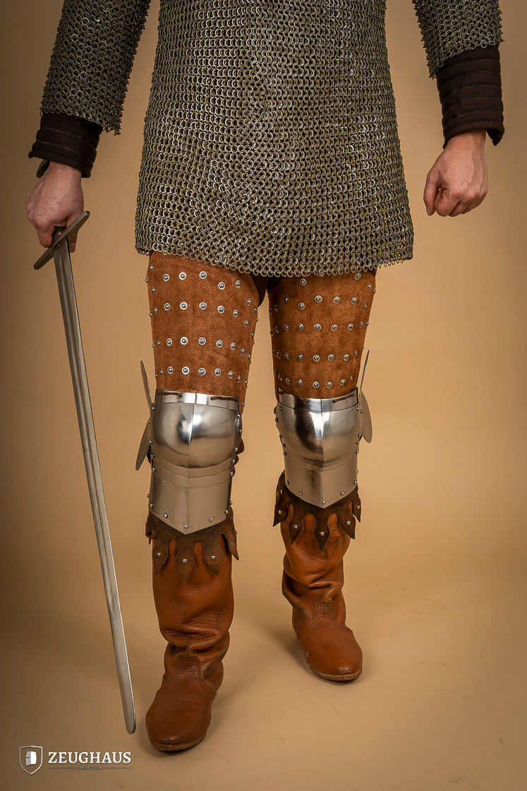 Brown Suede Leather Splinted Leg Armor - Medieval Knight Costume, LARP, Cosplay & Renaissance Fair Accessory