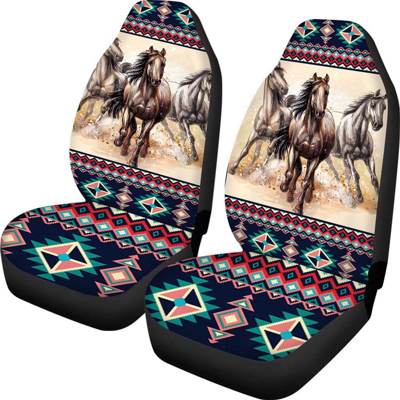 Showudesigns Tribal Aztec Horse Car Seat Covers 2-Piece Set - Universal Fit Front Seat Protectors for SUV & Cars | Southwestern Navajo Style Interior Decor Accessories for Women | Perfect for Road Trips & Daily Commutes
