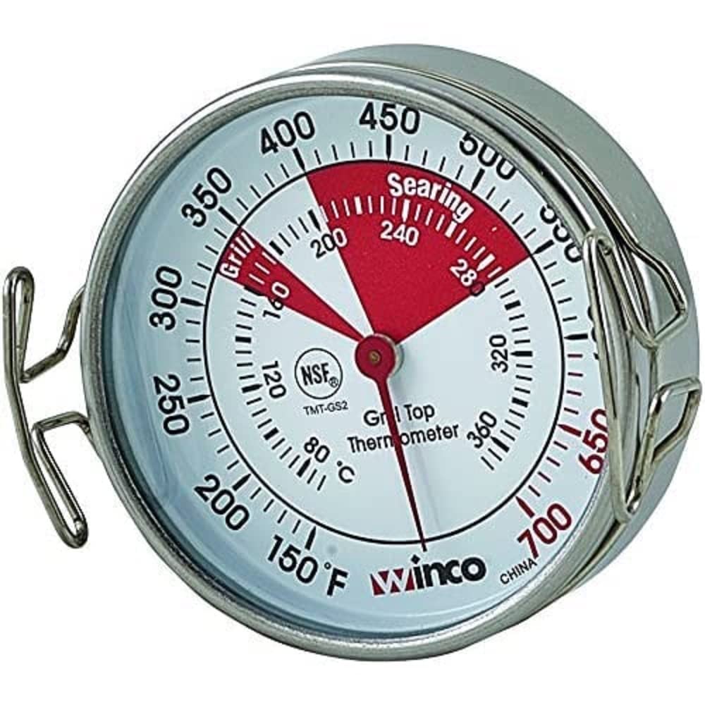 Winco 2-Inch Grill Surface Thermometer with Pot Clip - Accurate Cooking & Grilling Temperature Tool for BBQ, Stovetop, and Kitchen Use