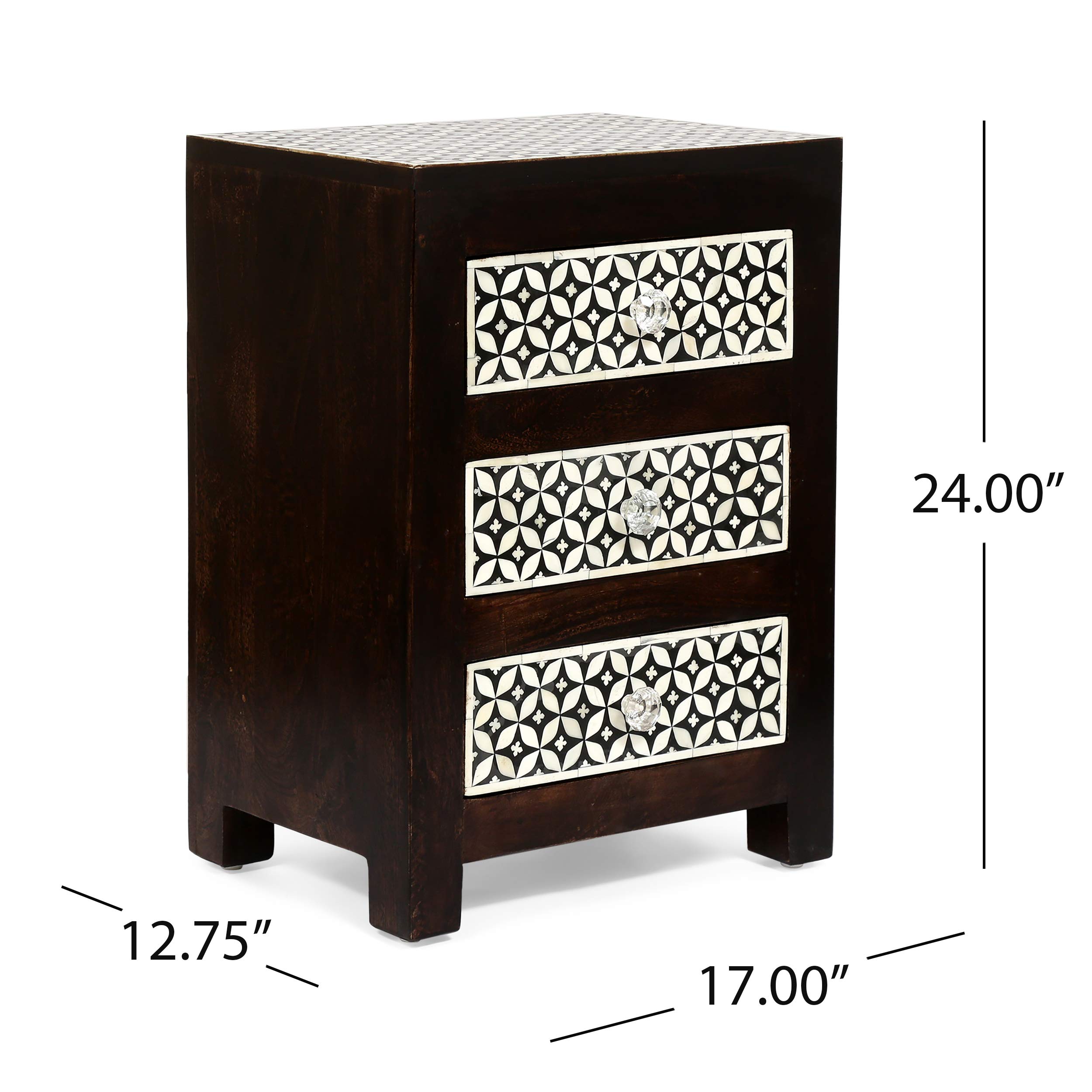 Christopher Knight Home Nightstand - Dark Walnut & Black Finish, Modern Bedside Table with Storage Drawer for Bedroom, Living Room, or Office