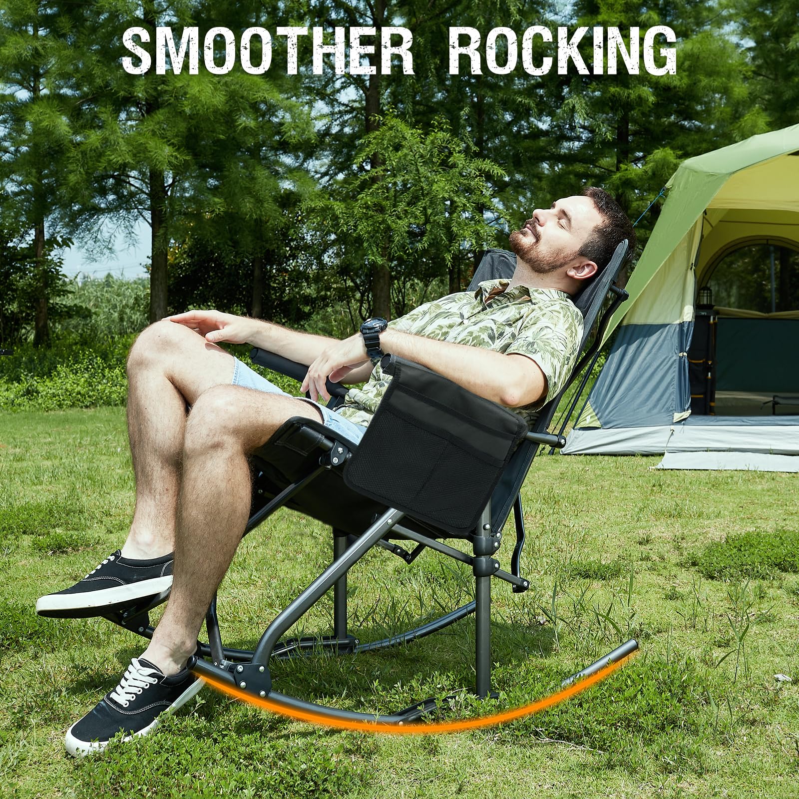 **PORTAL Oversized Folding Rocking Camping Chair - Portable Outdoor Rocker with High Back, Hard Armrests & Carry Bag - Supports 400 lbs, Breathable Mesh Back - Perfect for Camping, Beach, Backyard & Patio Relaxation**