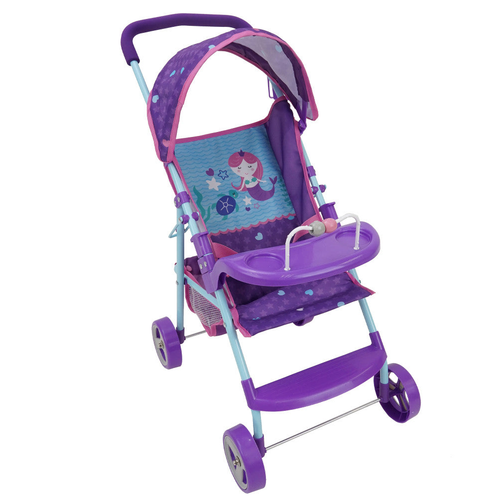 Interactive 509 Mermaid Doll Travel System Stroller with Adjustable Canopy & Cup Holder - Perfect for Toddlers, Outdoor Walks & Beach Trips