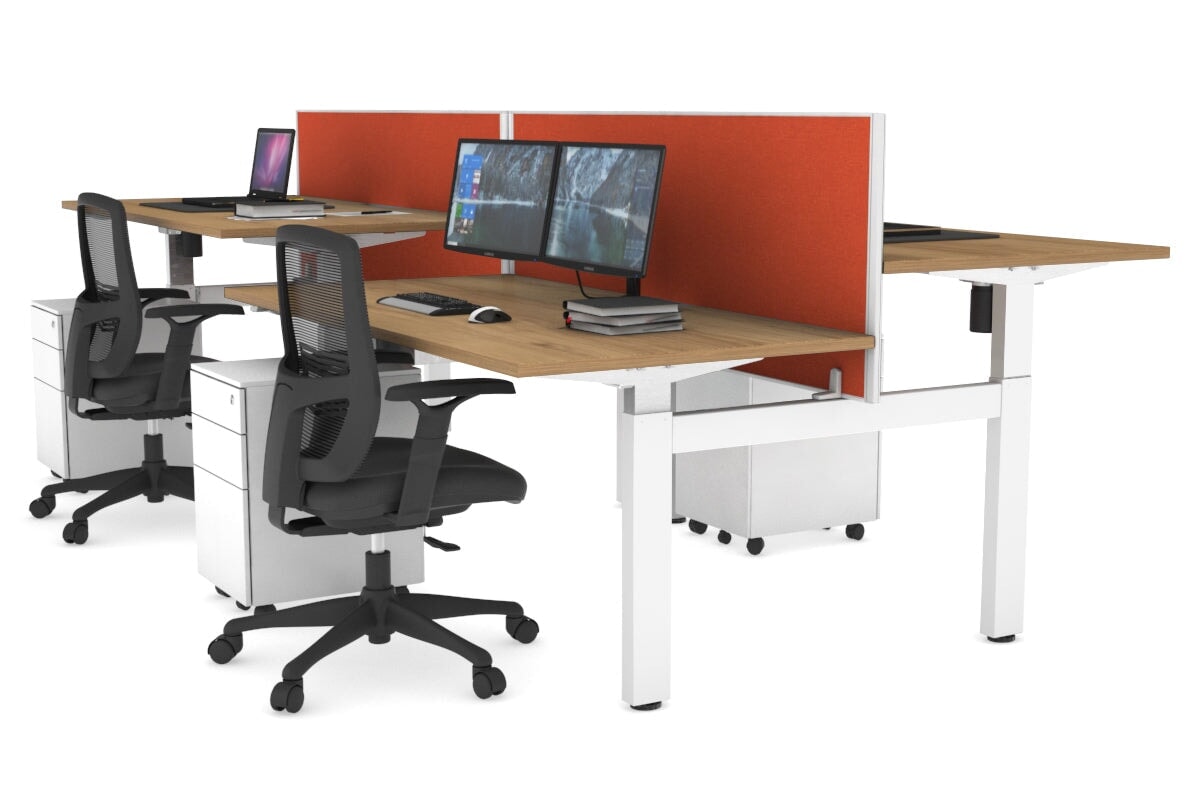 Adjustable 4-Person H Bench Workstation - White Frame (1400L x 800W) | Ergonomic Office Desk for Team Collaboration & Workspace Efficiency