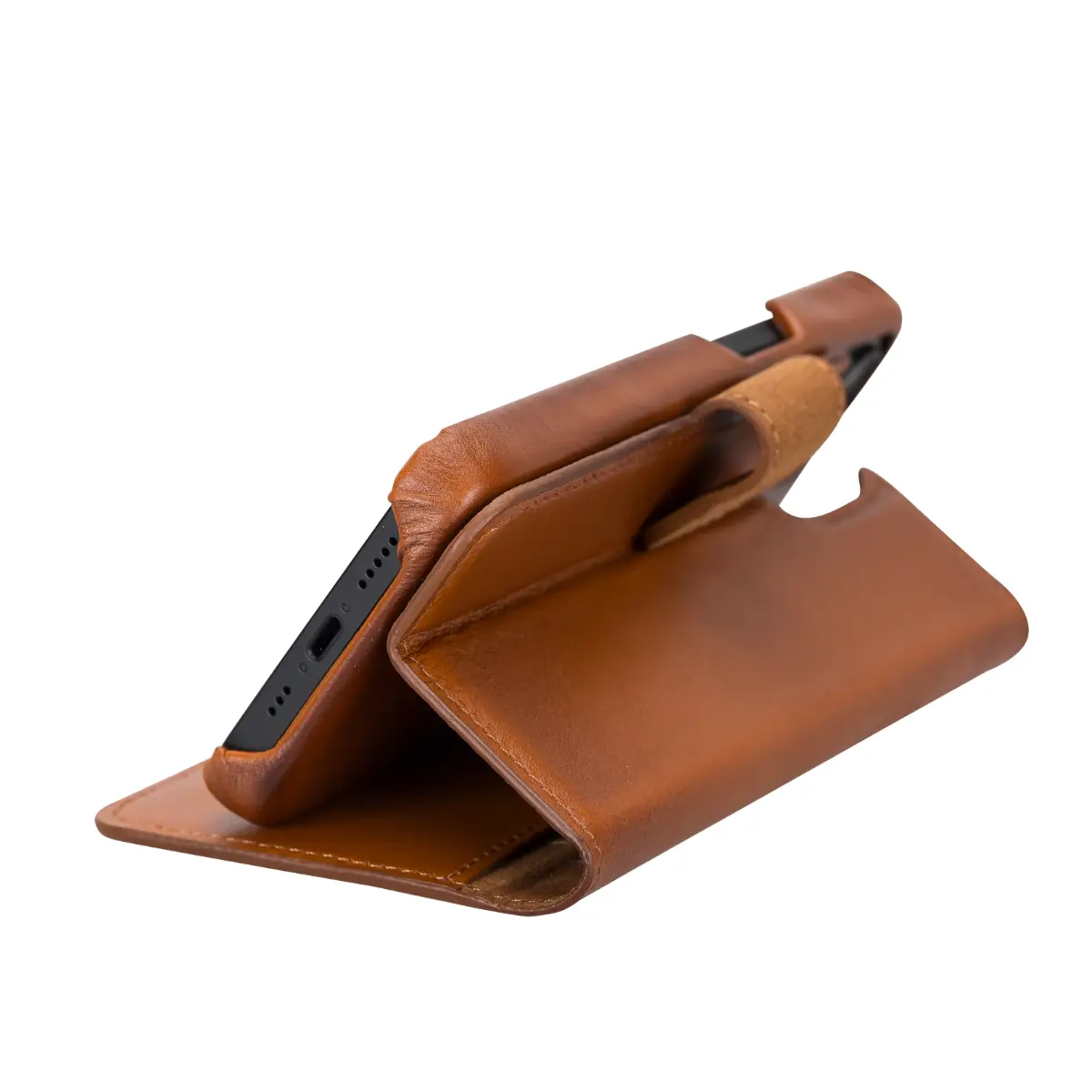 Premium Burnished Tan Leather Wallet Case for iPhone 14 - RFID Blocking & Card Slots - Perfect for Everyday Use, Travel & Business (iPhone 14 Case)