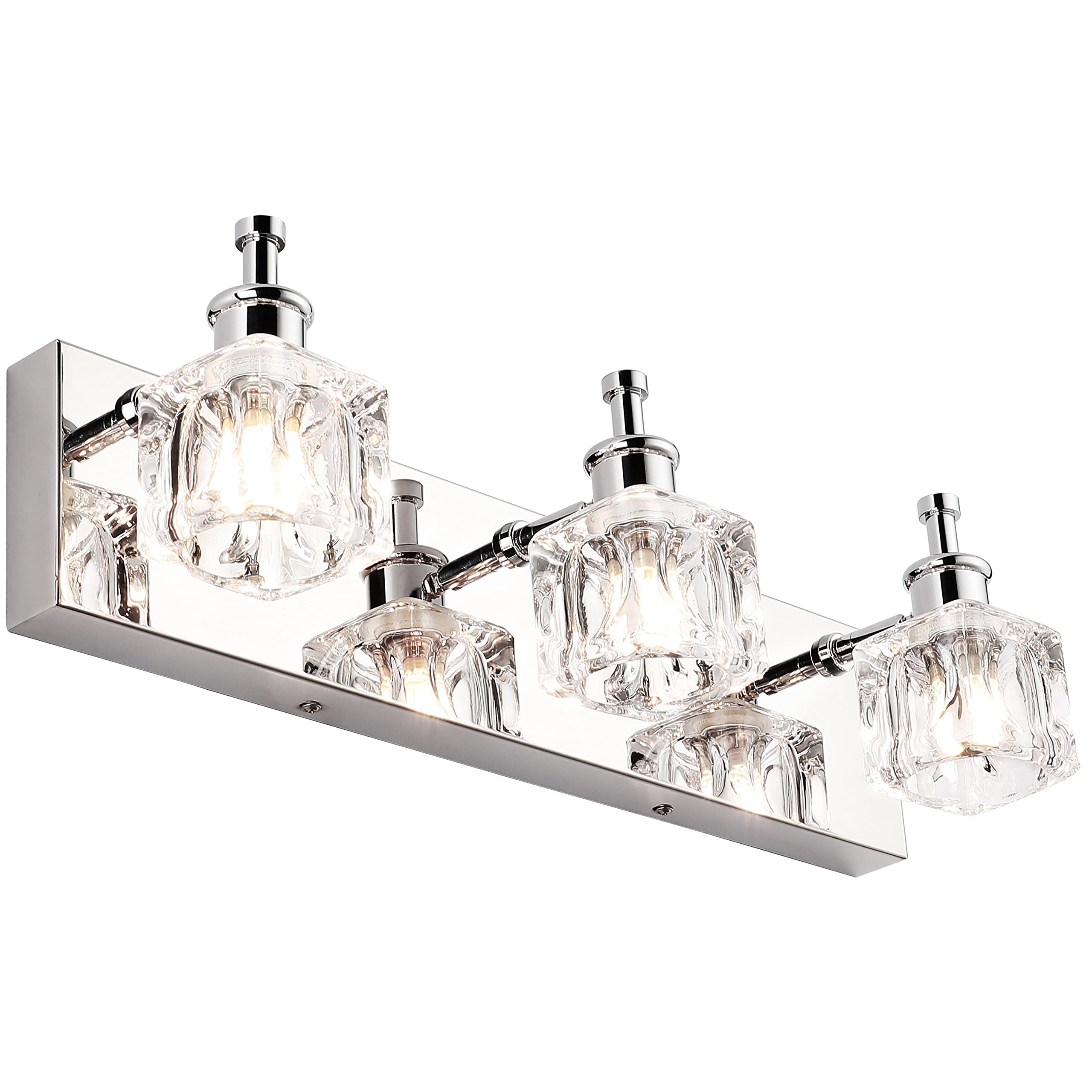Modern Chrome 3-Light Bathroom Vanity Lighting Fixture - LED Crystal Wall Sconce for Mirror Illumination (Bulbs Not Included) | Perfect for Contemporary Bathrooms, Powder Rooms & Makeup Areas