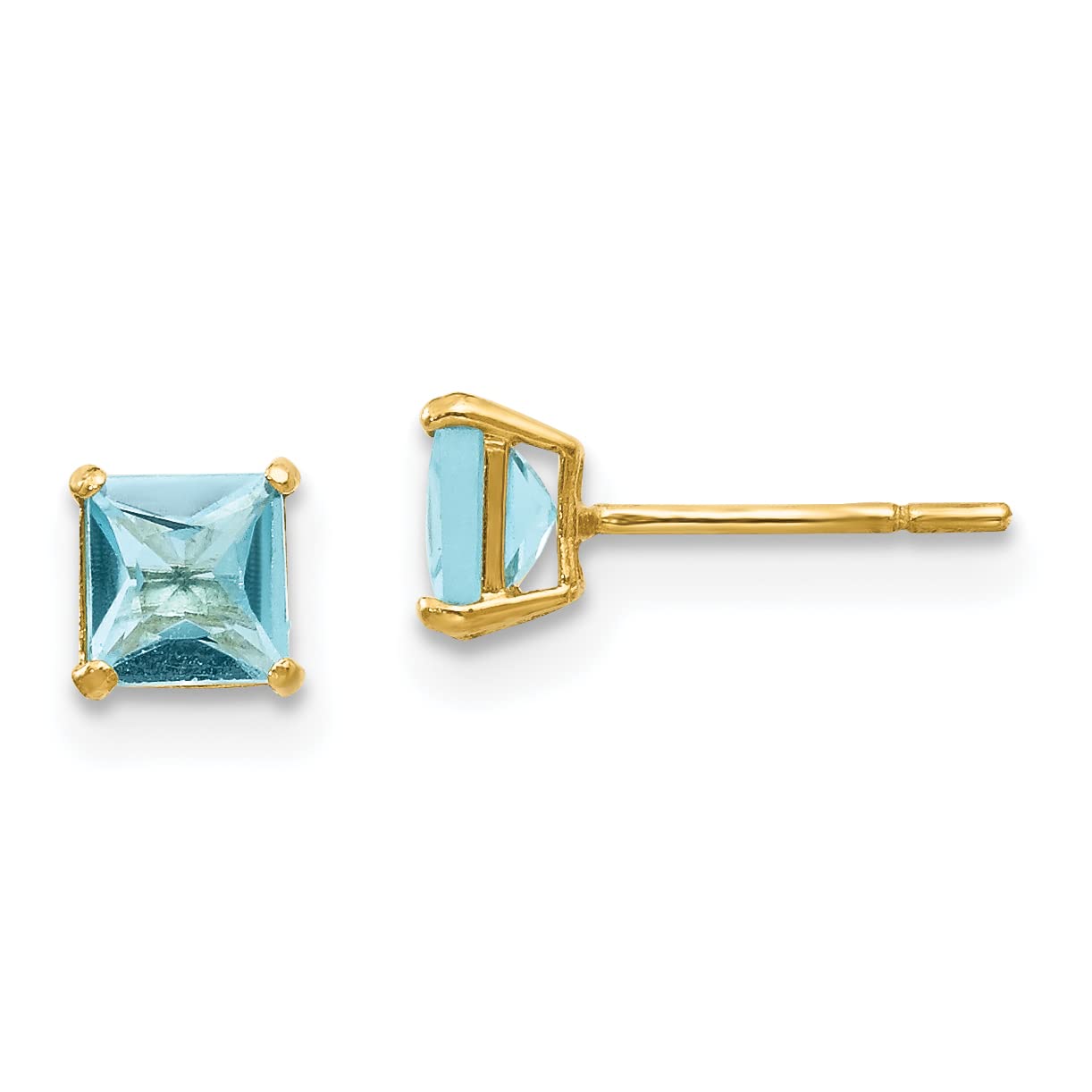 14K Solid Yellow Gold Sky Blue Topaz 4mm Square Stud Earrings - Dainty Gemstone Jewelry for Women, Perfect for Everyday Wear, Gift Giving & Special Occasions