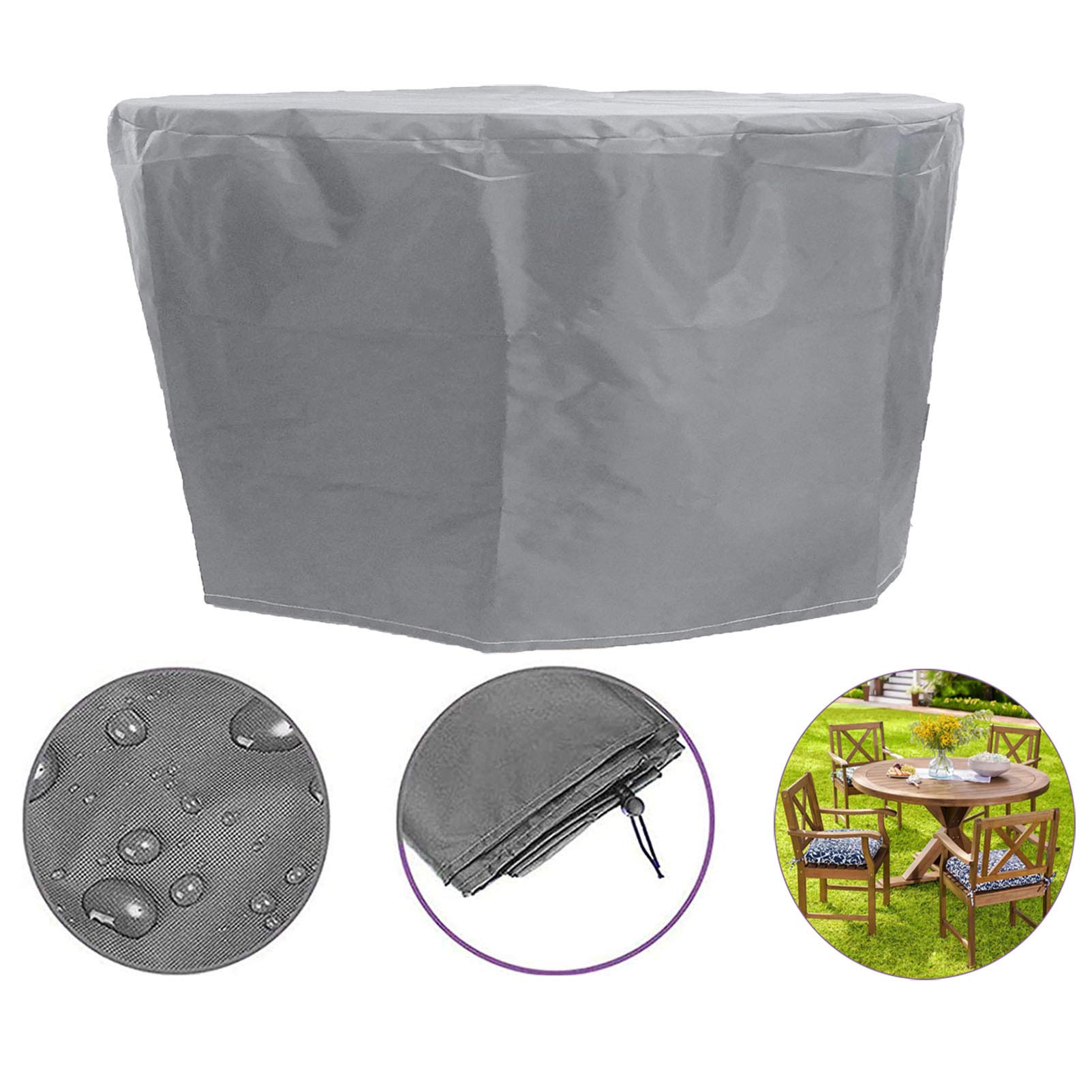 92x44 Inch Waterproof Round Garden Table Cover - Windproof & UV Resistant Patio Furniture Protector with Drawstring for Outdoor Dining & Entertaining