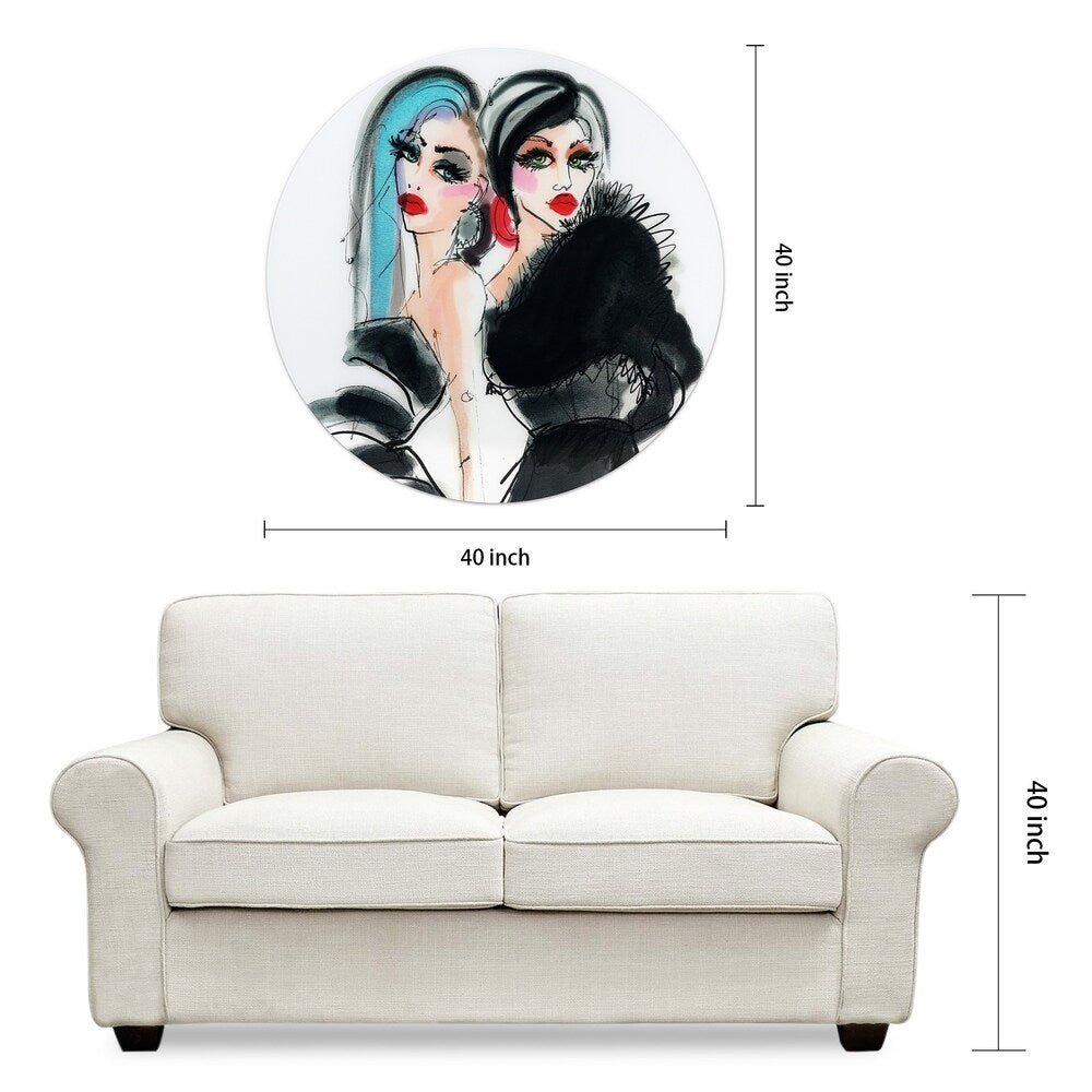 Best Friends 1 - Floating Tempered Glass Round Wall Art Decor for Living Room, Bedroom & Office - Modern Frameless Home Decor Gift