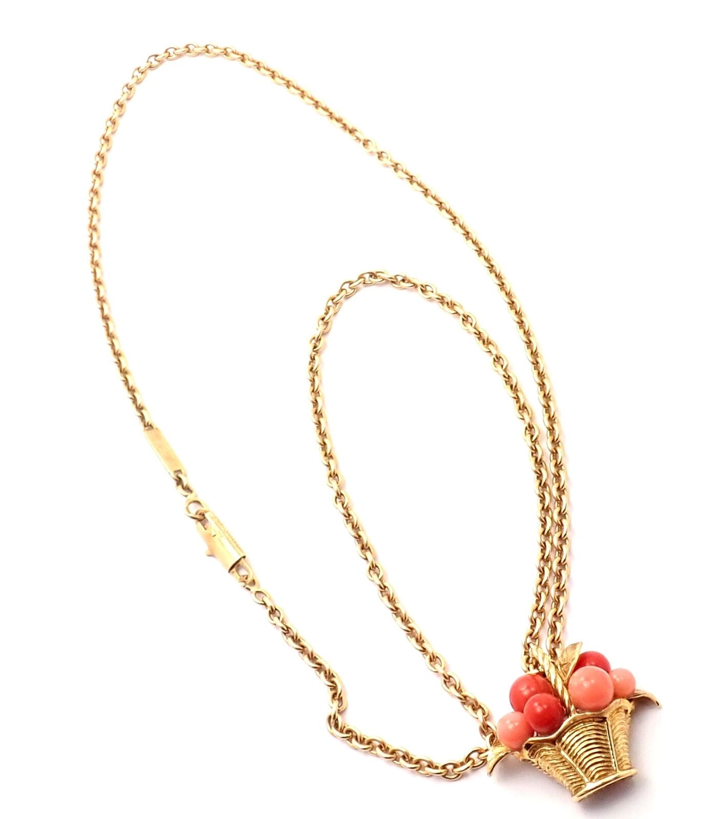 Authentic Van Cleef & Arpels 18k Gold Coral Bead Fruit Basket Pendant Necklace - Luxury Jewelry Gift for Women, Perfect for Weddings, Anniversaries & Special Occasions