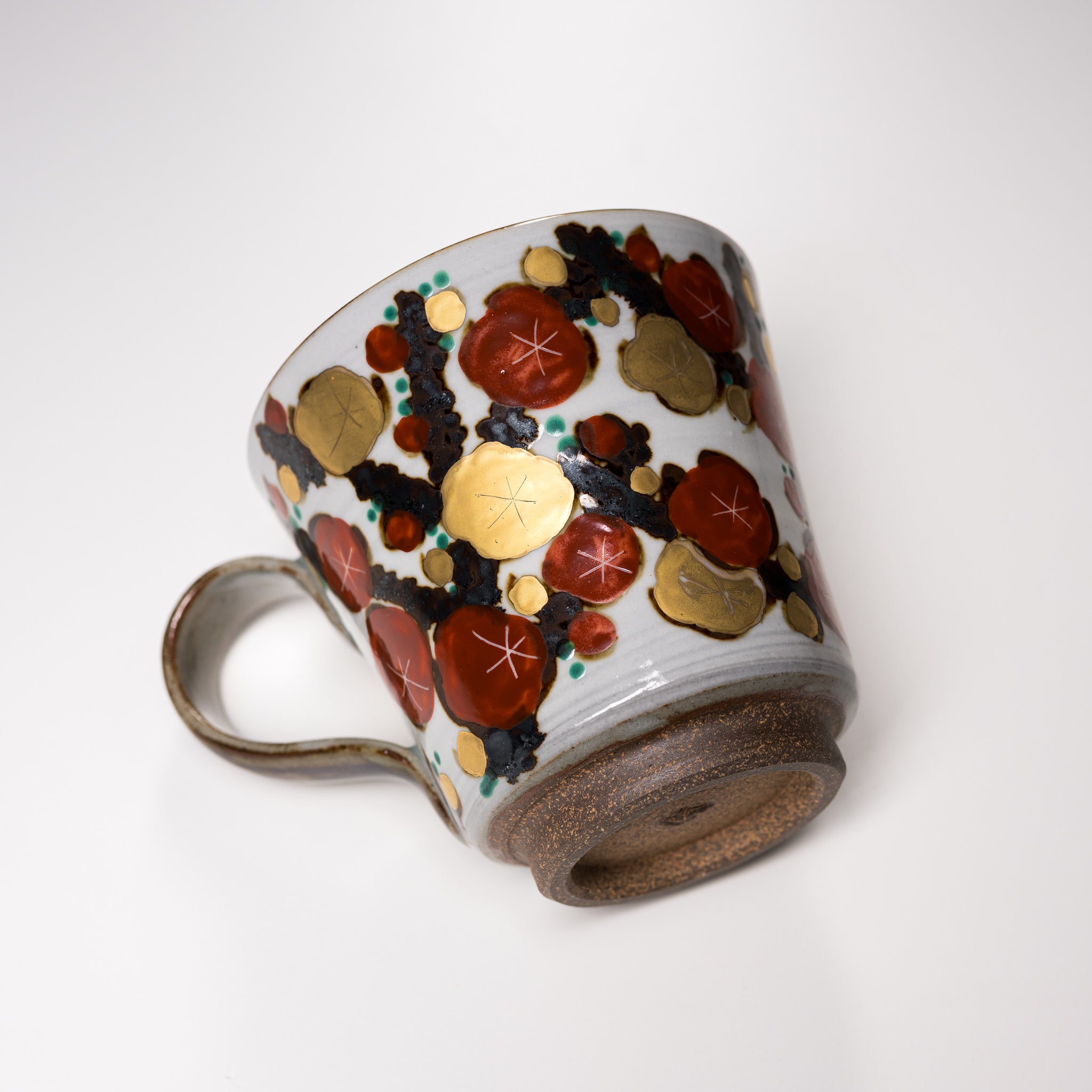 Handmade Kyo Kiyomizu Ware Ceramic Mug - Golden Plum Design, Authentic Japanese Kyoto Pottery, Tea & Coffee Cup for Home, Office, Gift Giving