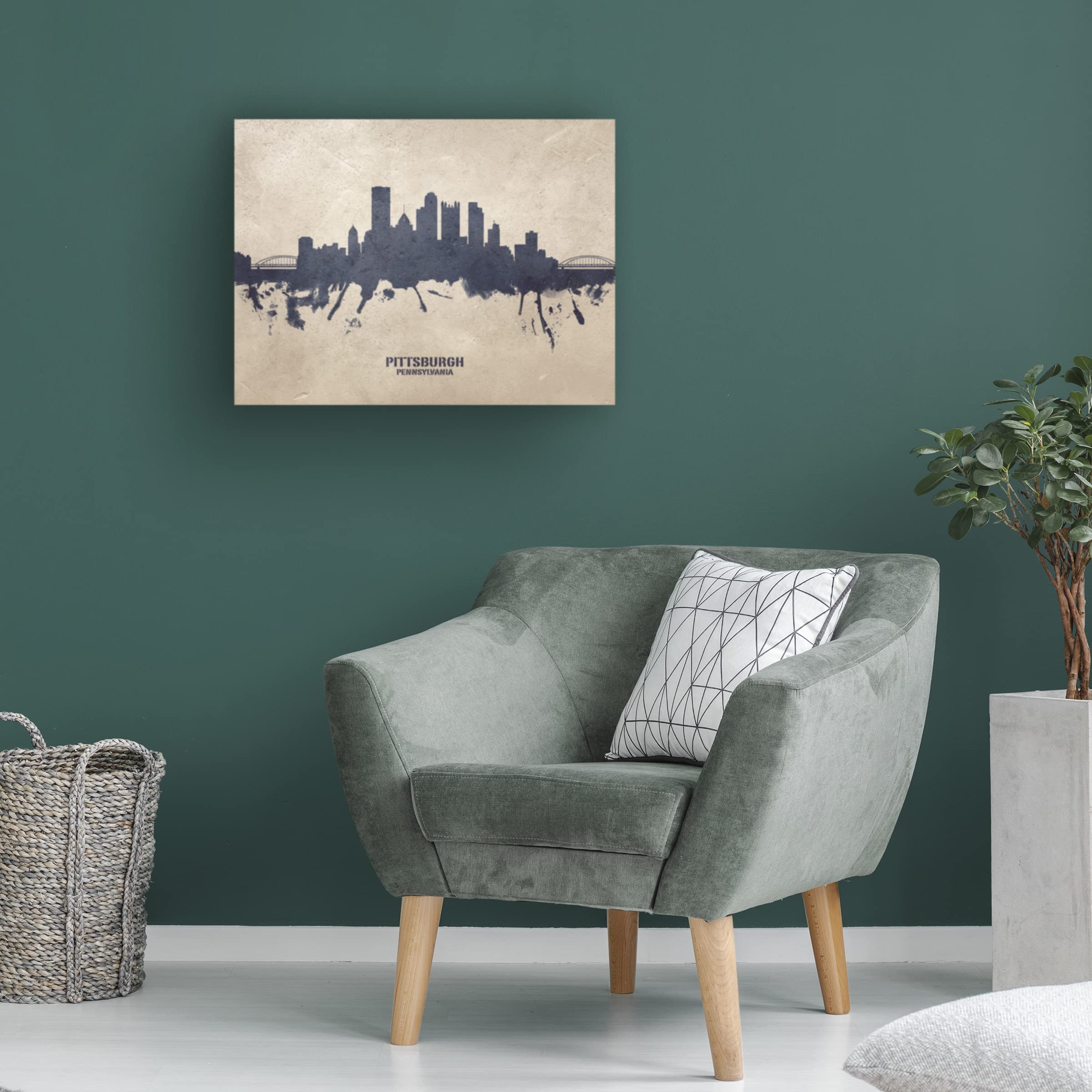 Michael Tompsett Pittsburgh Pennsylvania Skyline Concrete Canvas Art Print - Modern Cityscape Wall Decor for Living Room, Office & Bedroom