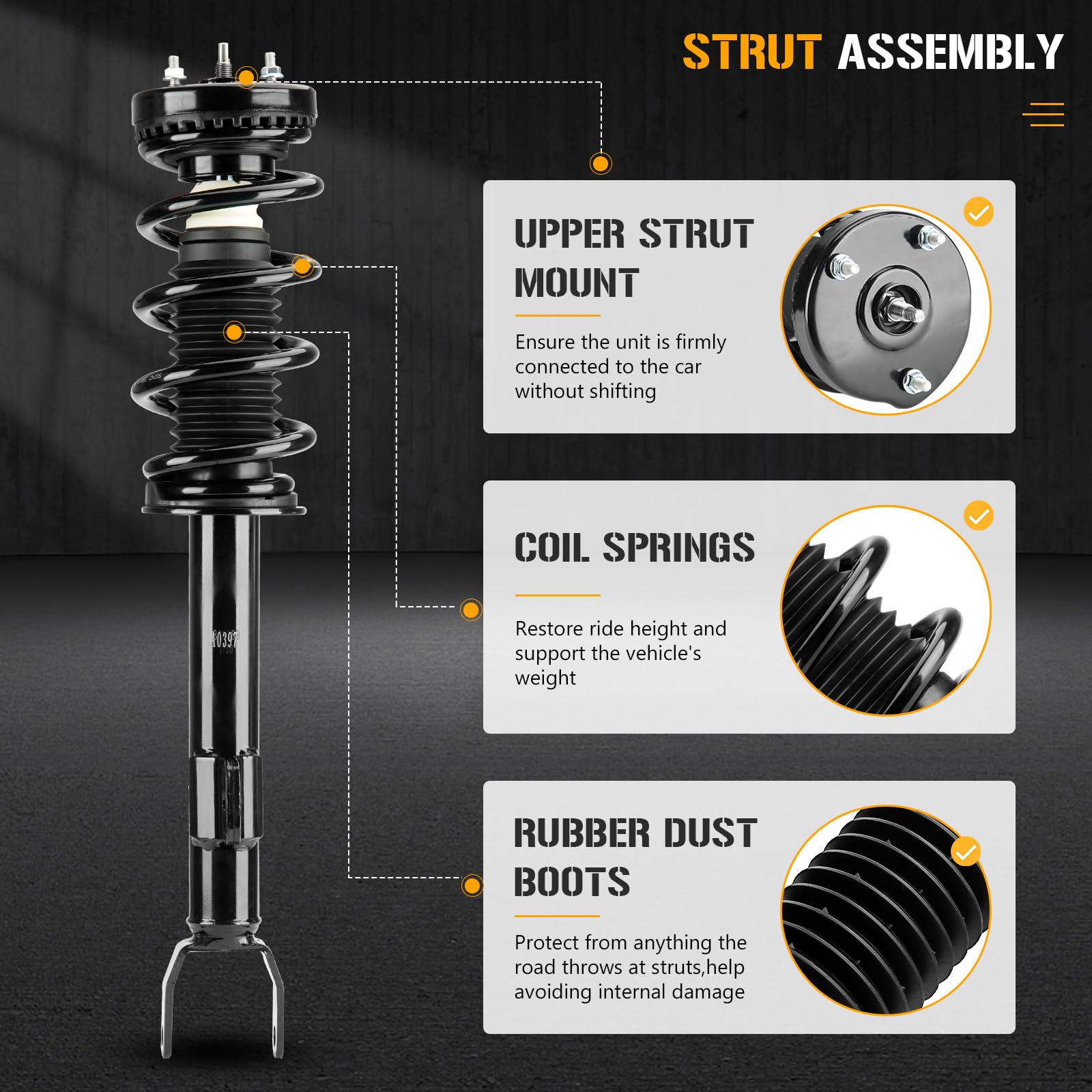 Dodge Challenger 3.6L 2012-2022 & Charger 2012-2022 RWD Front Complete Strut Assembly with Coil Spring - Shock Absorber Replacement (Set of 2) - Perfect for Smooth Ride & Suspension Repair