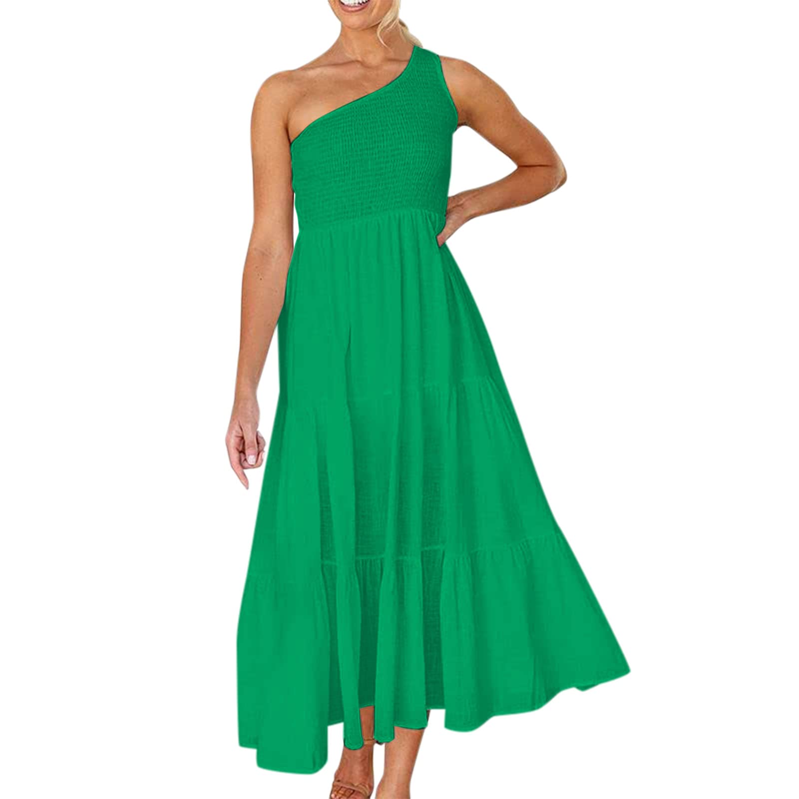 Mortilo Women's Summer Casual Midi Dress - Size 14 Boho Sleeveless Smocked Sports Dress for Outdoor Activities, Beach Vacations & Daily Wear