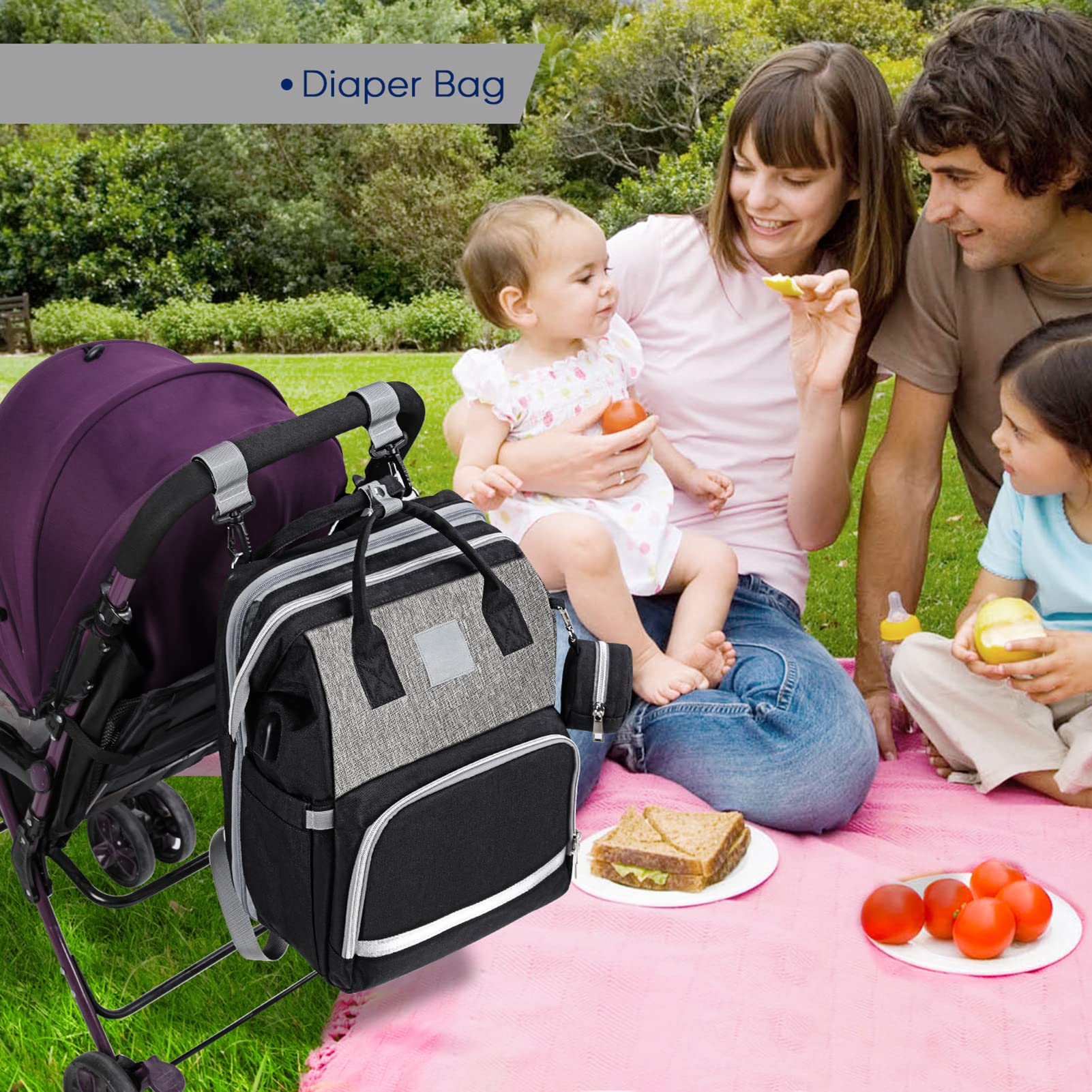 **Large Expandable Diaper Backpack for Moms - Multifunctional Travel Baby Bag with High Capacity, Waterproof & Stylish (Grayish Black) - Perfect for Day Trips, Air Travel & Baby Essentials Organization**
